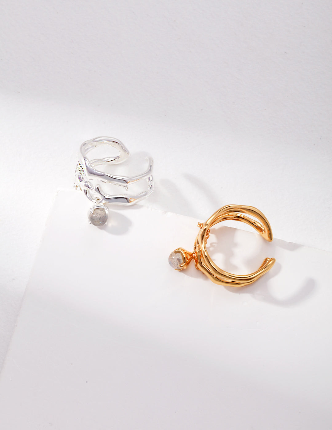 S925 Irregular Double Circle Opal Ring