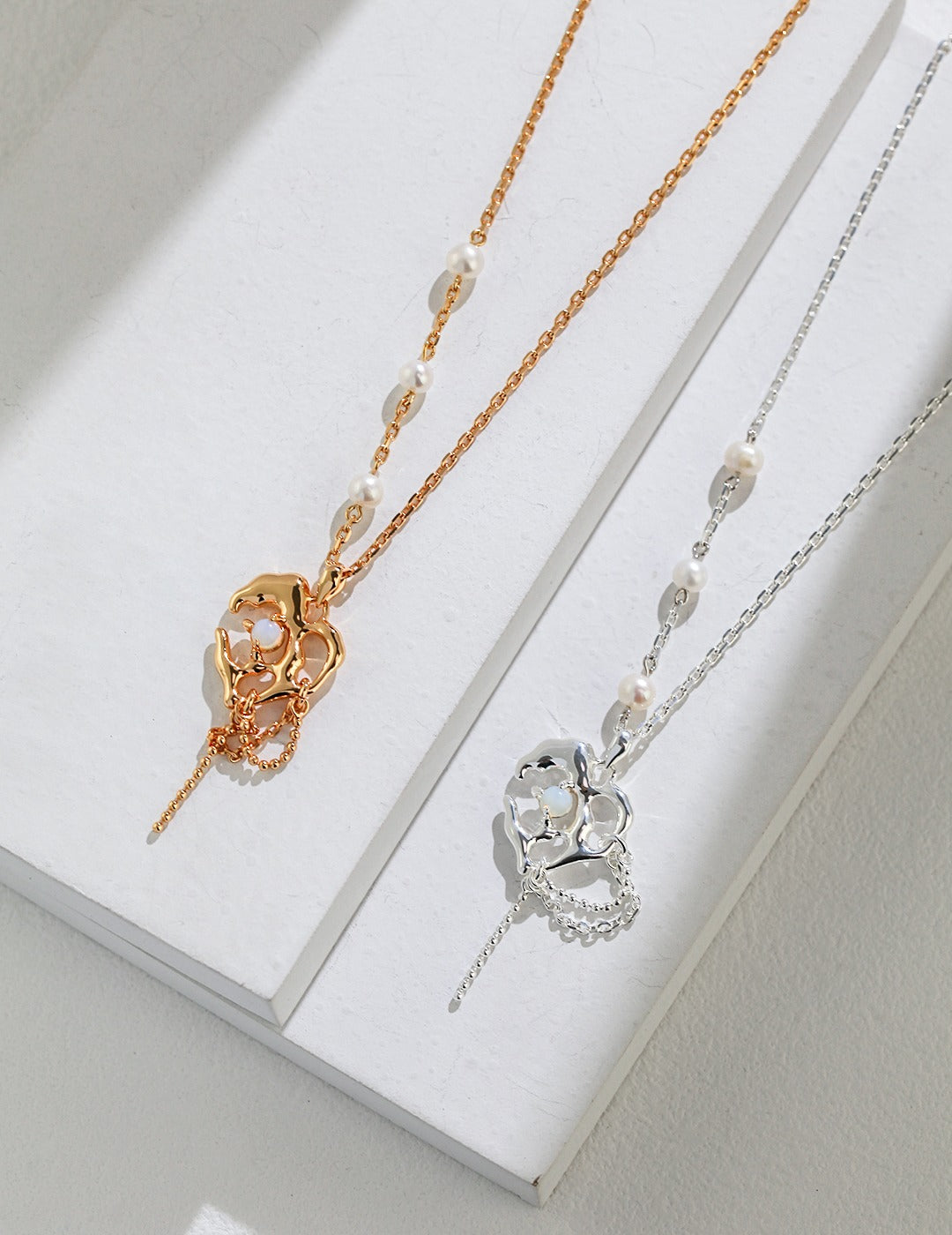 S925 Love Intertwined Pearl Opal Necklace