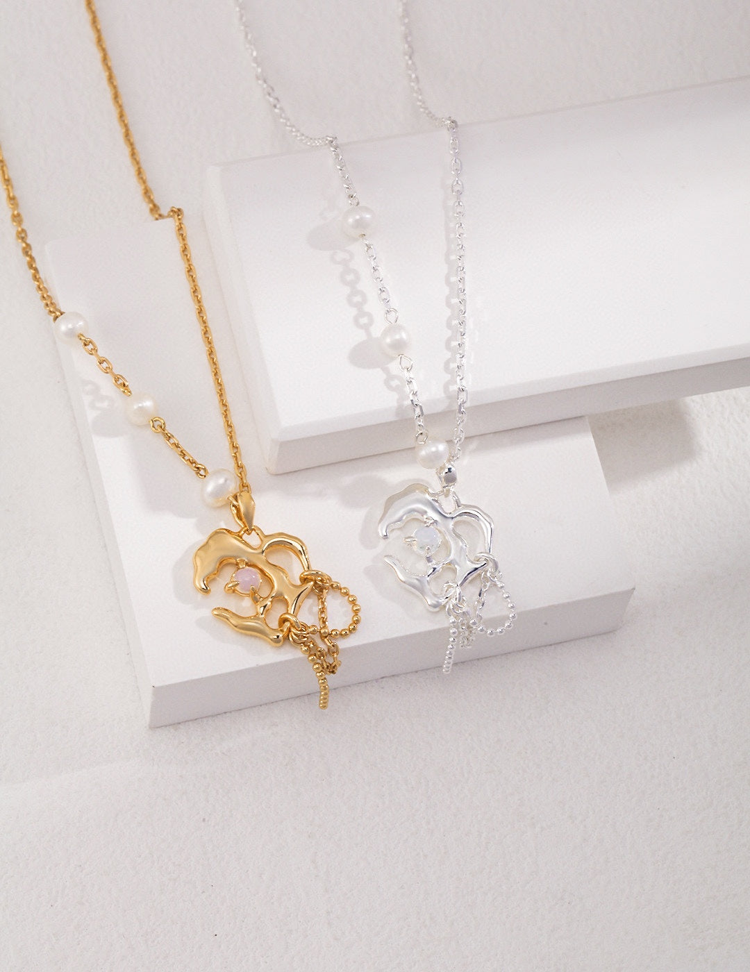 S925 Love Intertwined Pearl Opal Necklace