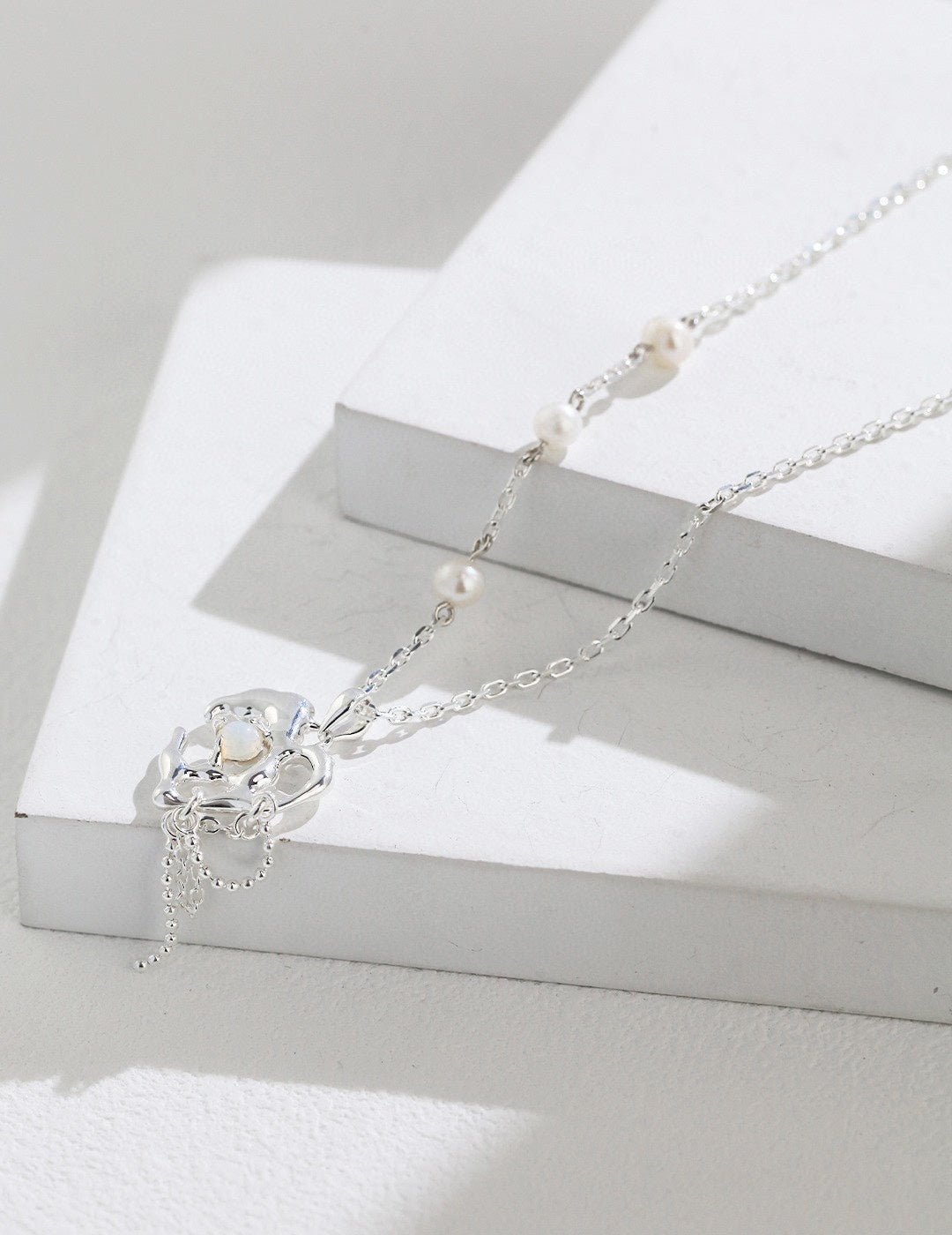 S925 Love Intertwined Pearl Opal Necklace