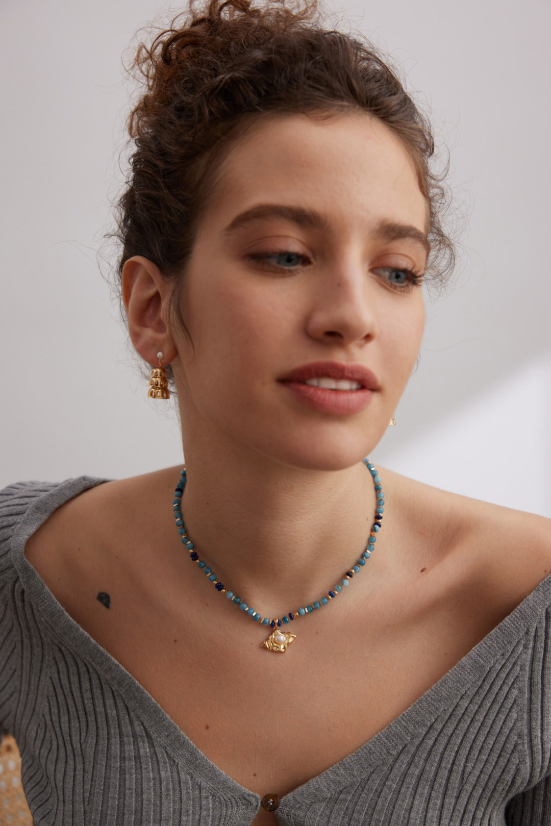 S925 Pearl Stone Lapis Lazuli Necklace