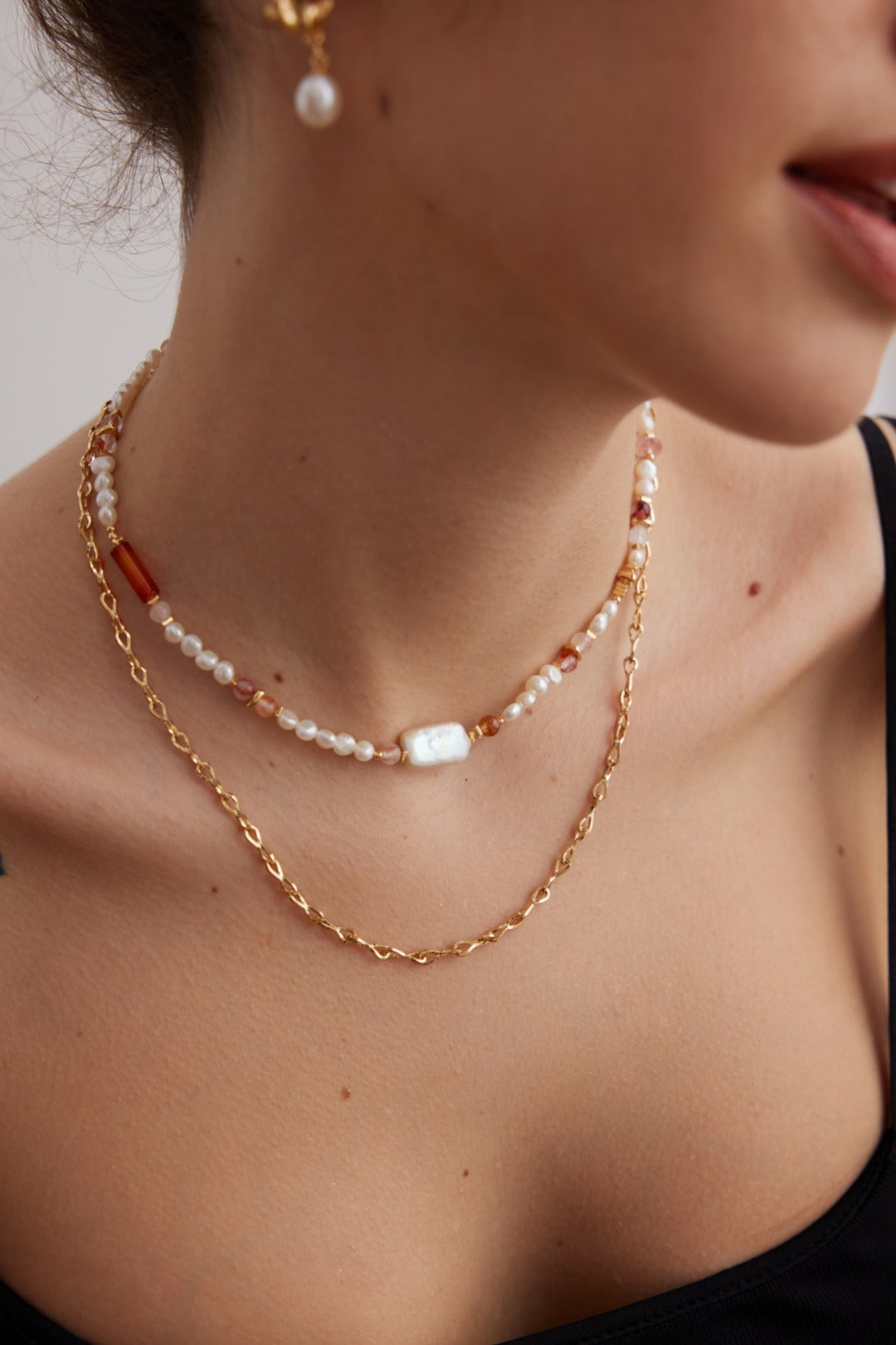 S925 Strawberry Crystal Baroque Pearl Necklace