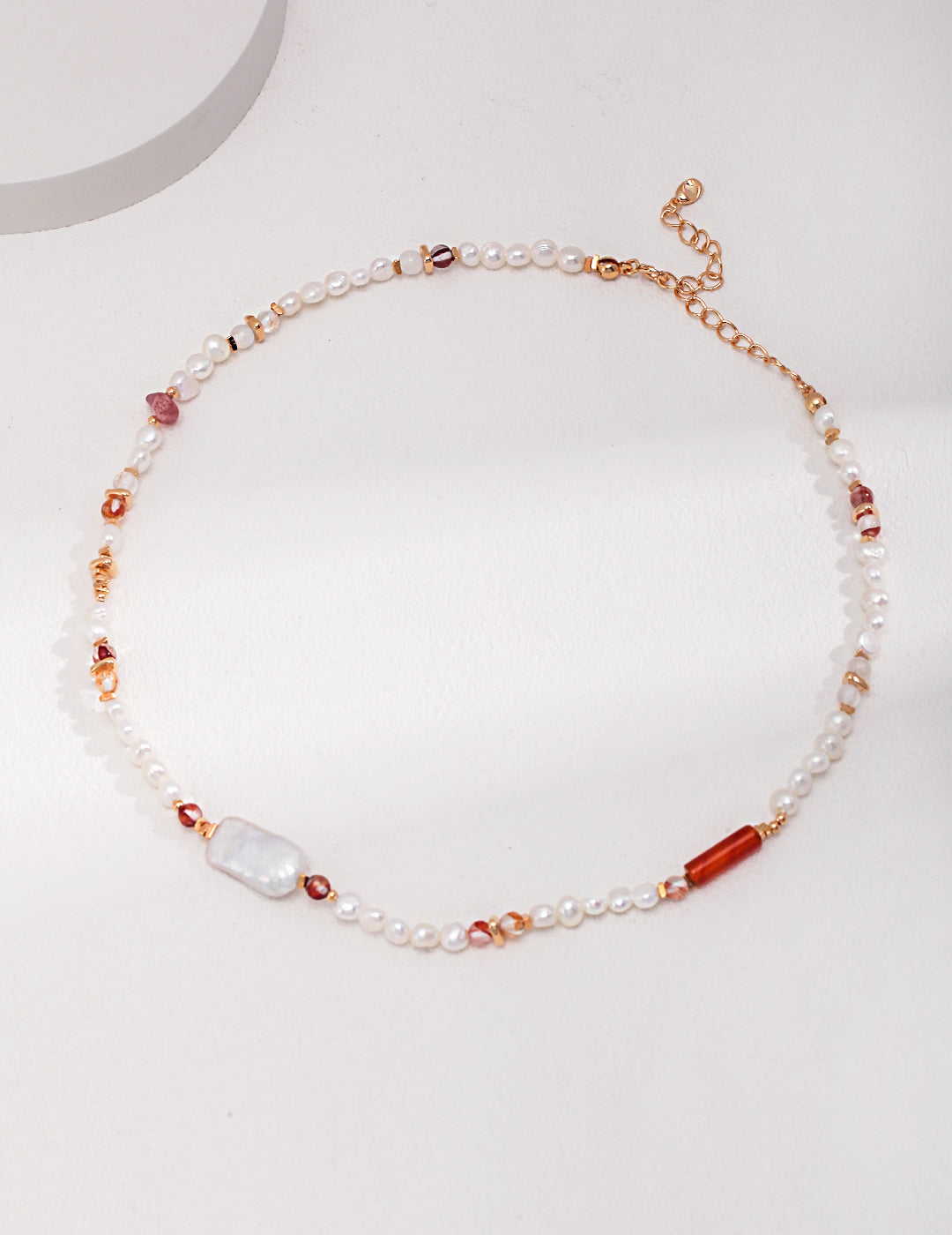S925 Strawberry Crystal Baroque Pearl Necklace