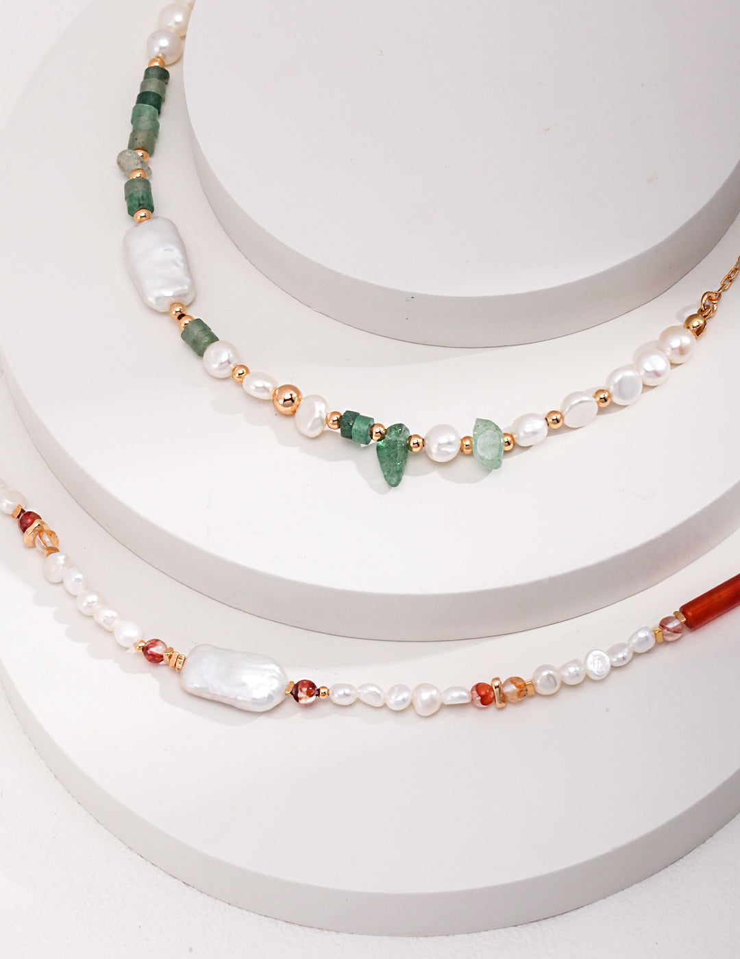 S925 Strawberry Crystal Baroque Pearl Necklace
