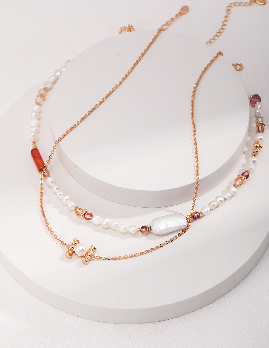 S925 Strawberry Crystal Baroque Pearl Necklace