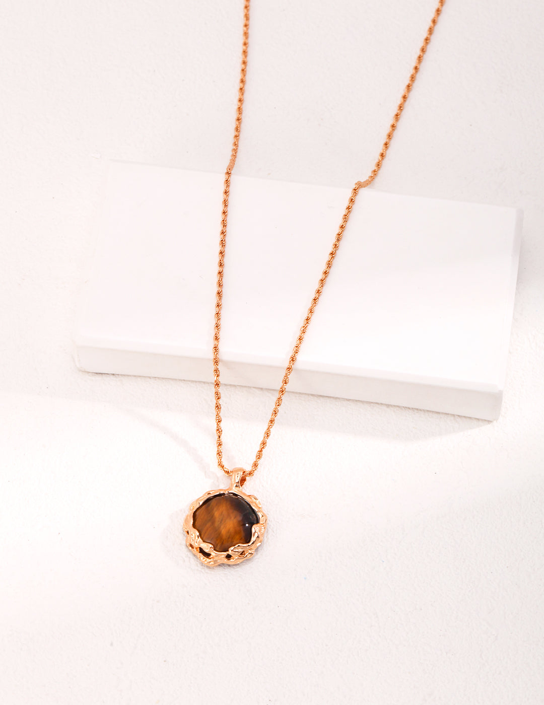 S925 Vintage Gold Tiger Eye Stone Necklace