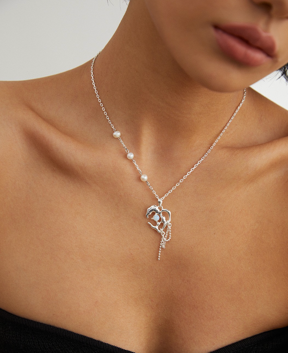 S925 Love Intertwined Pearl Opal Necklace