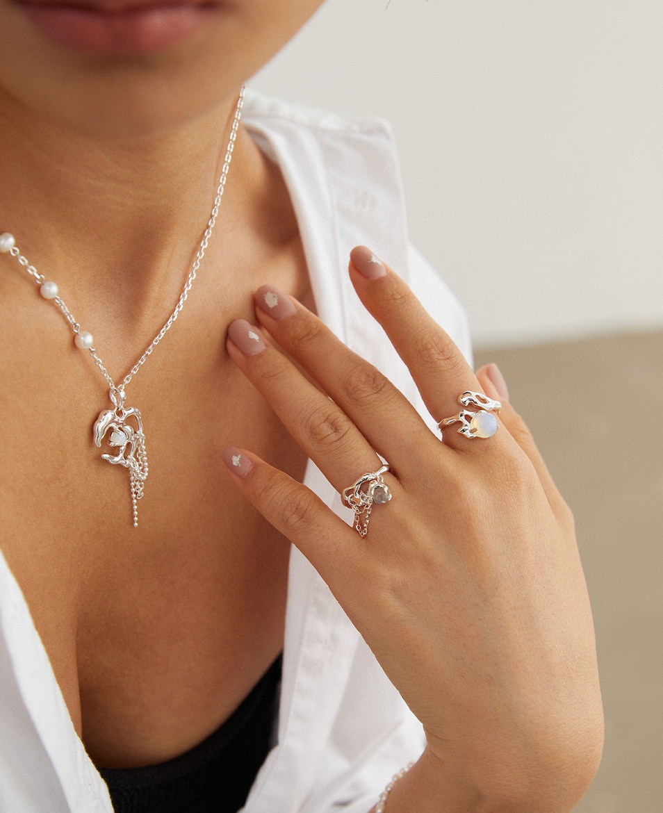S925 Love Intertwined Pearl Opal Necklace