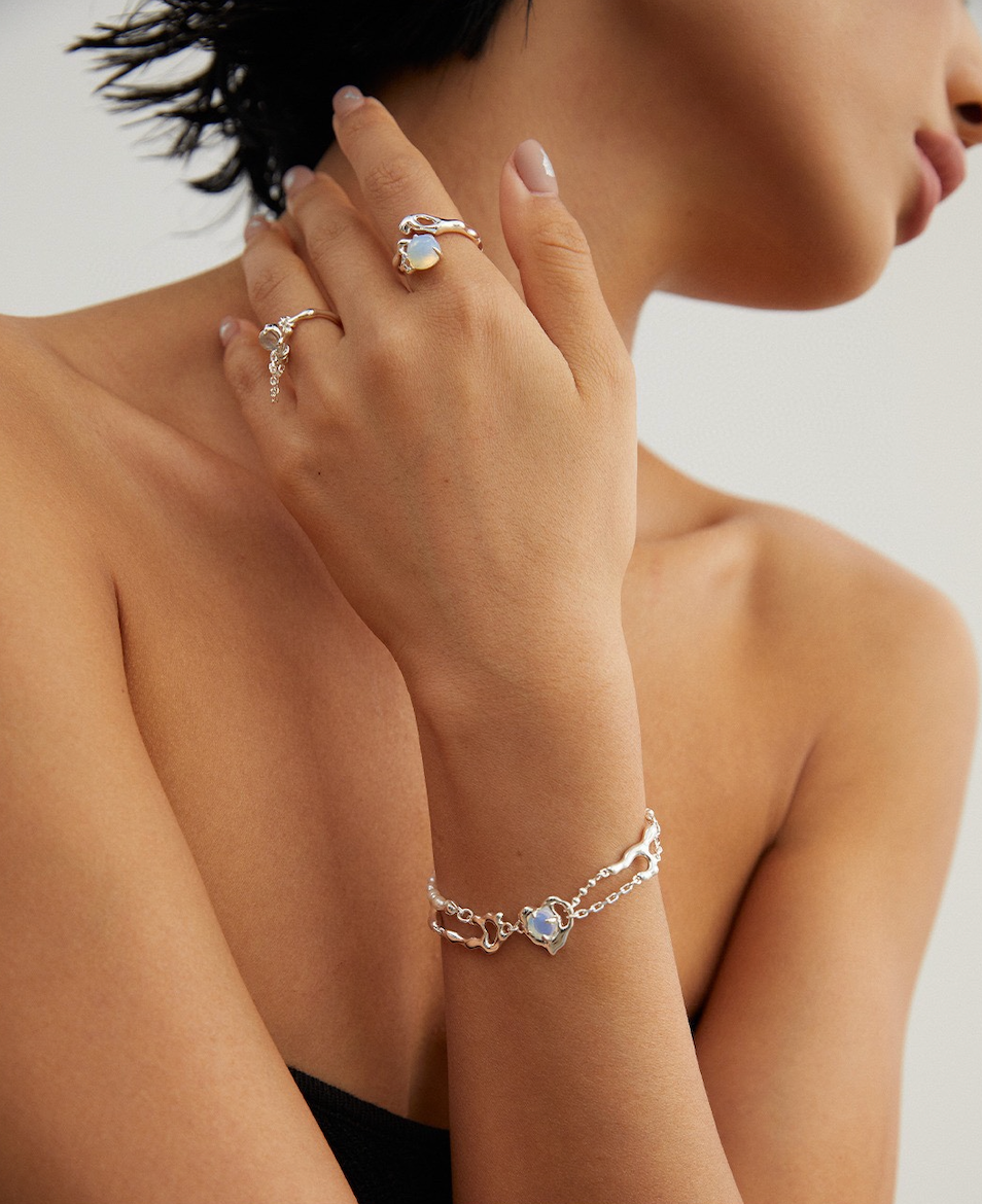S925 Love Intertwined Pearl Opal Bracelet