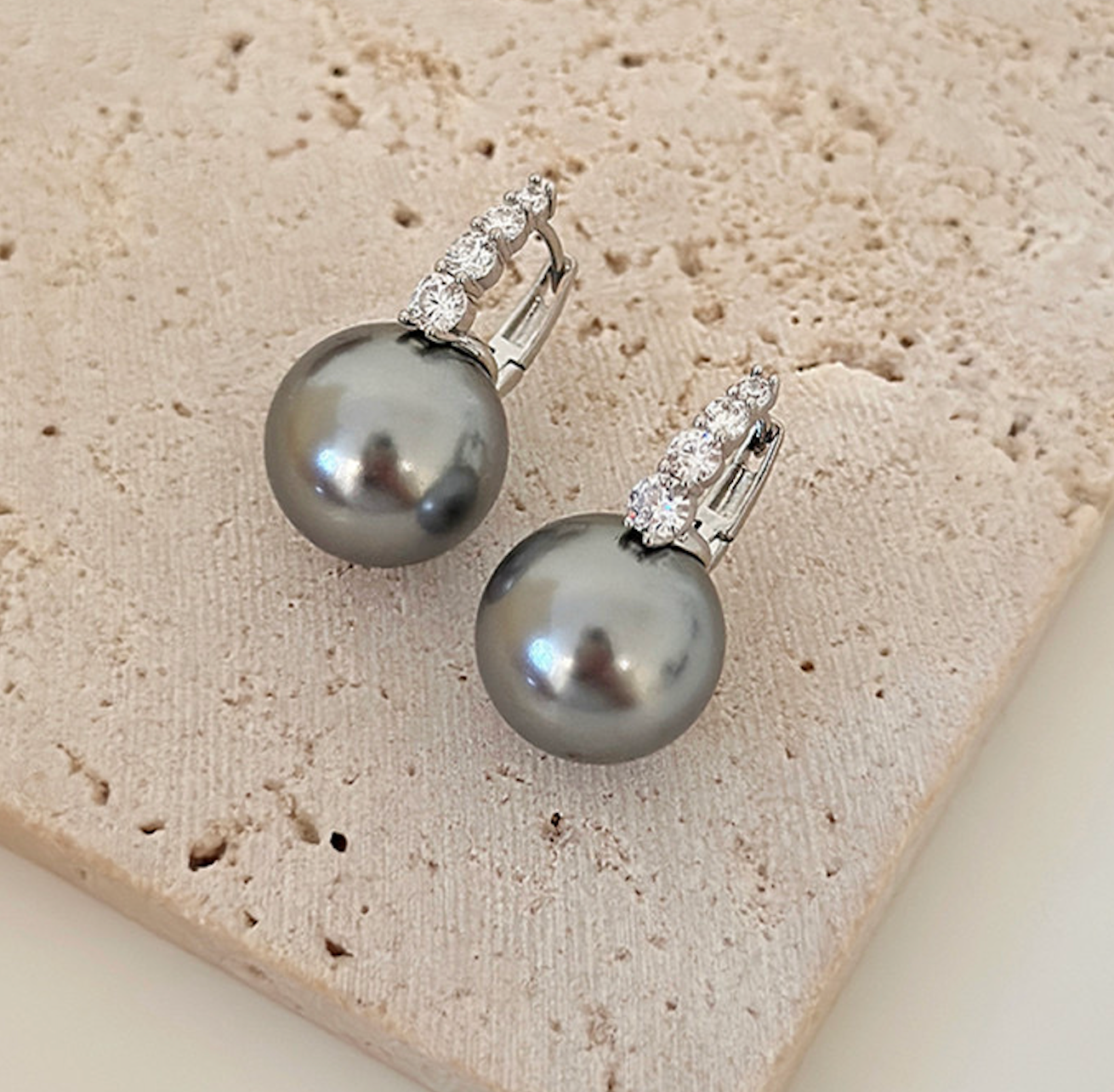Copper-plated 14K real gold classic zircon pearl earrings