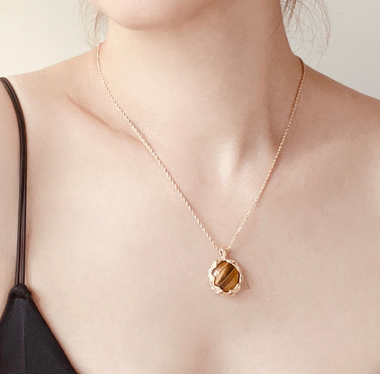 S925 Vintage Gold Tiger Eye Stone Necklace