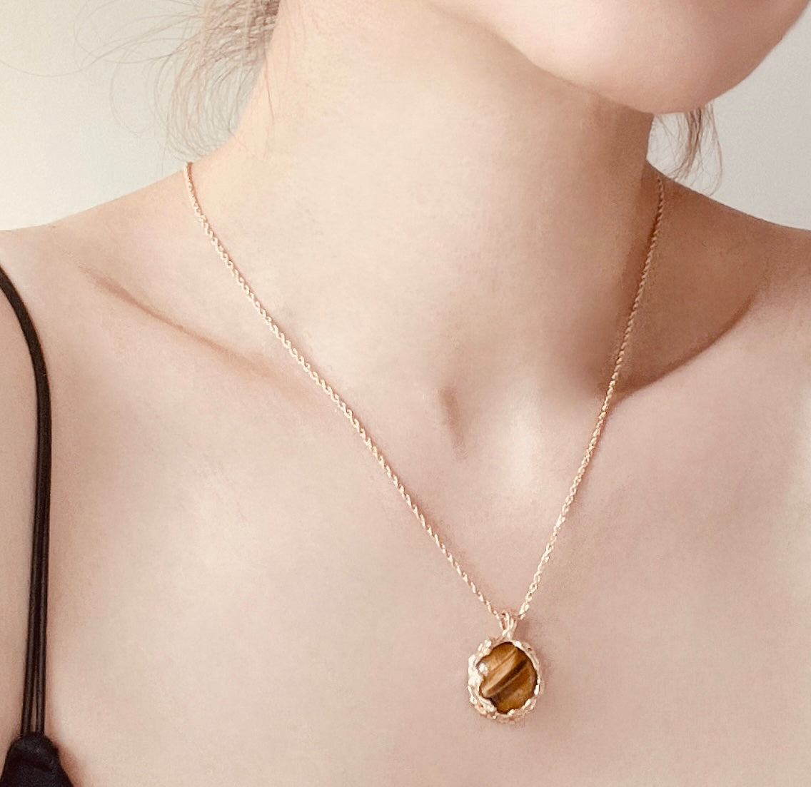 S925 Vintage Gold Tiger Eye Stone Necklace