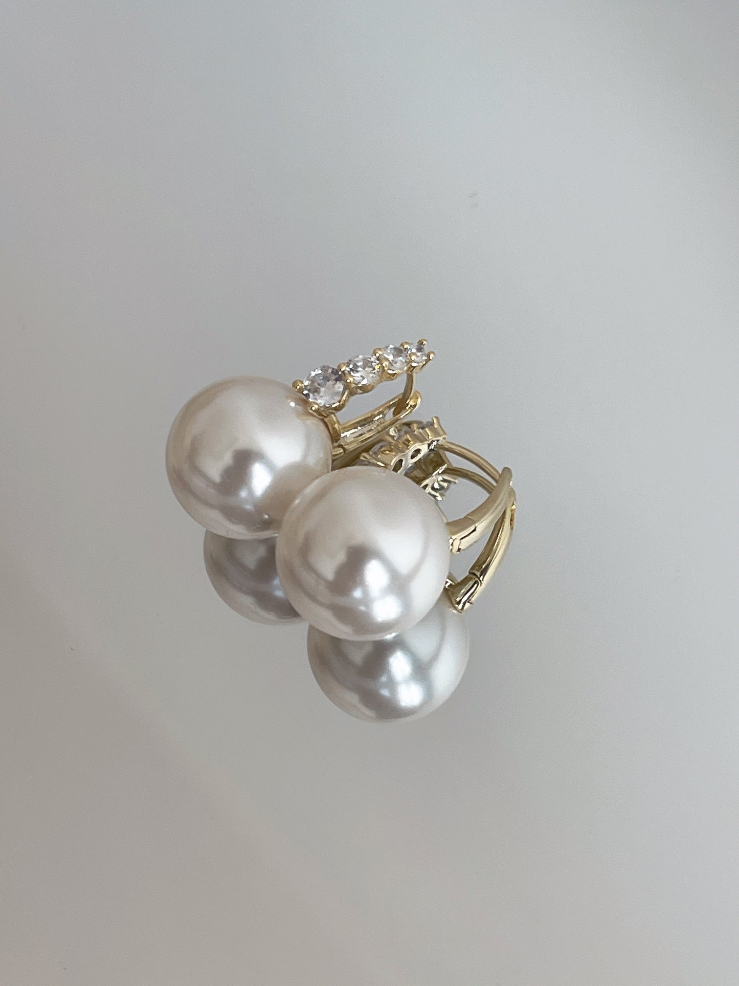 Copper-plated 14K real gold classic zircon pearl earrings