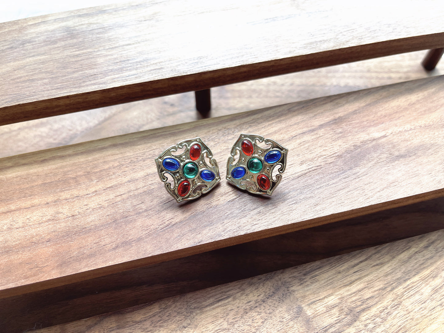 Vintage Gold Rhinestone Clip Earrings