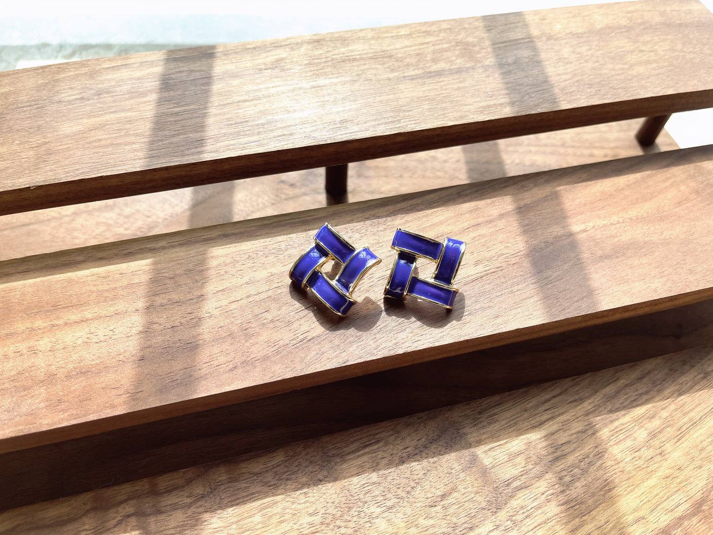 S925 Vintage Gold Drop Glaze Square Earrings