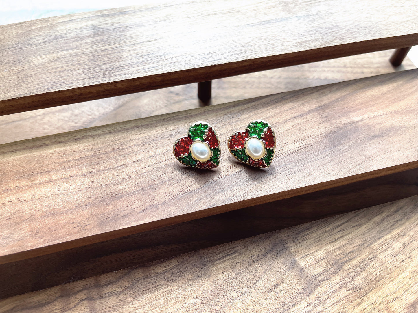 S925 Vintage Gold in Love Drop Glaze Pearl Earrings