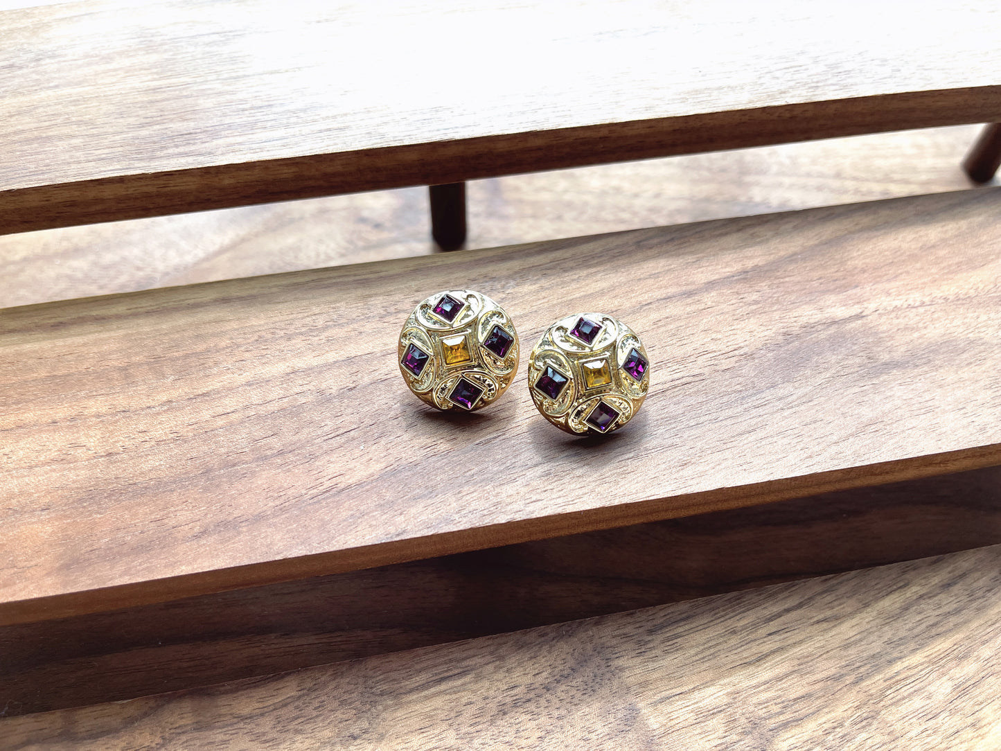 S925 Vintage Gold Rhinestone Earrings