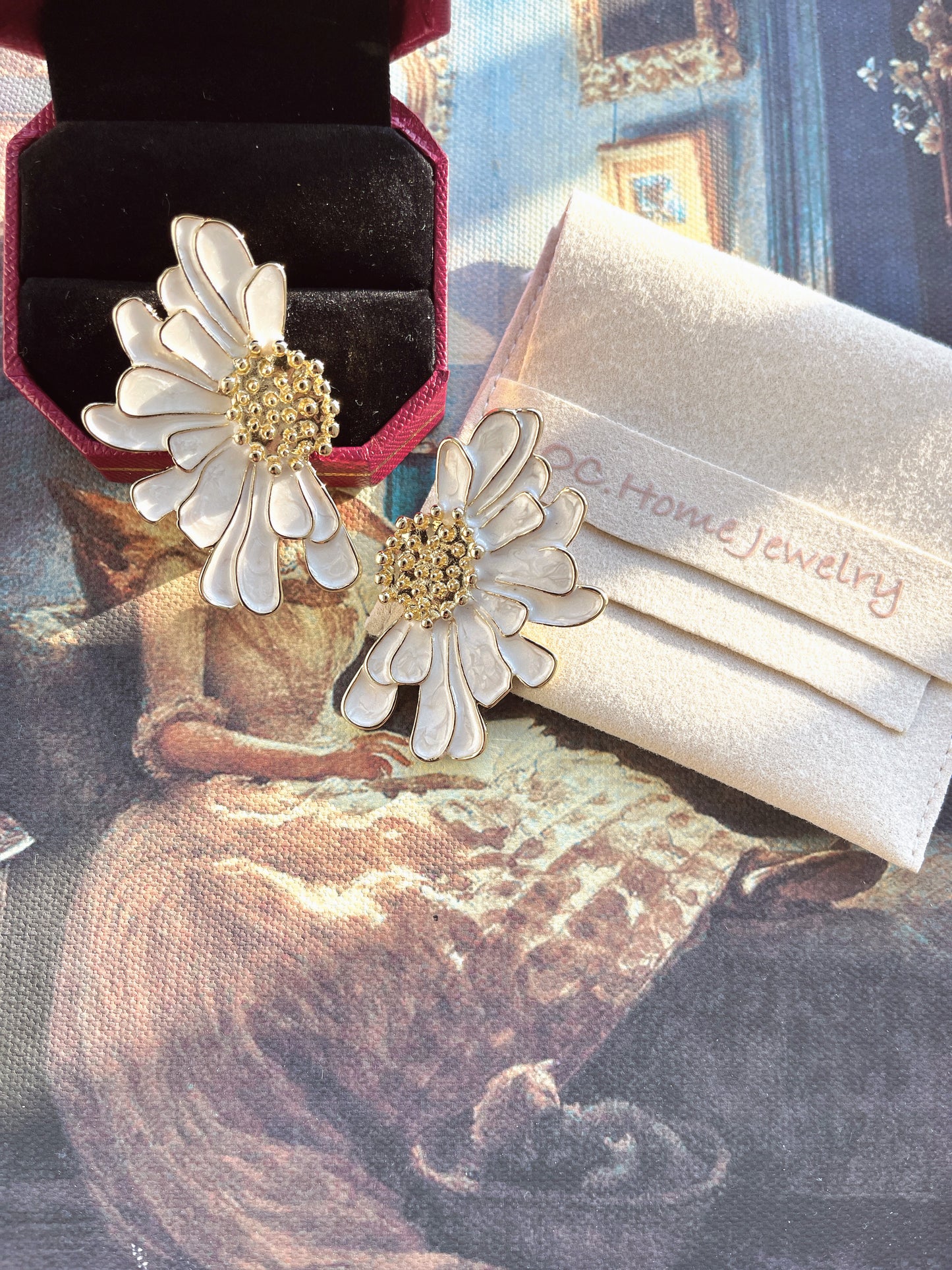 S925 Vintage Daisy Drop Glaze Earrings