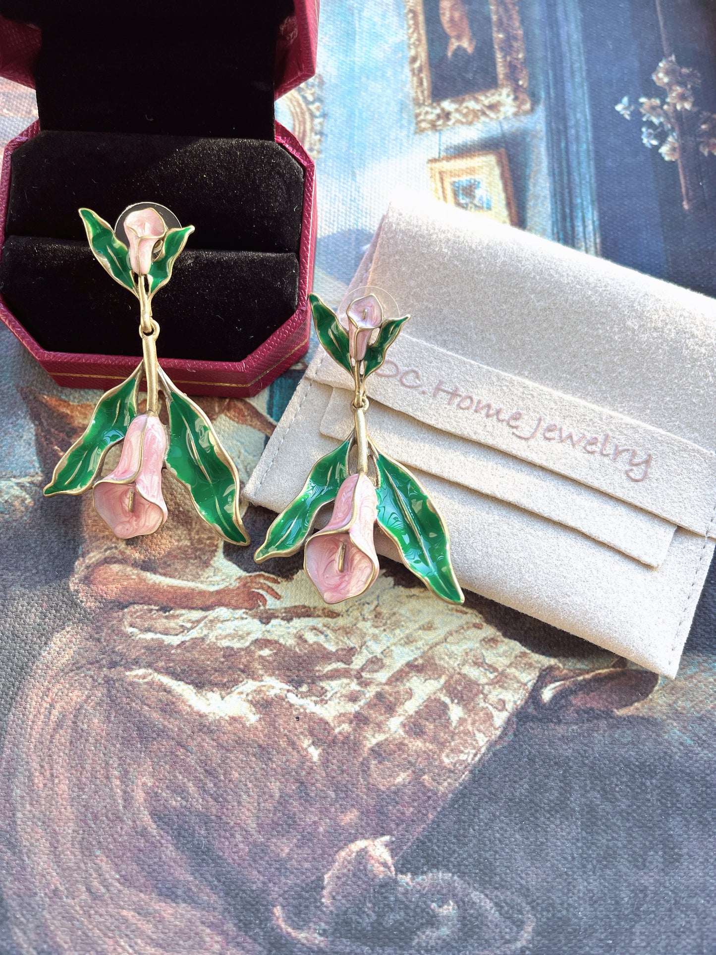 S925 Vintage Flower Drop Glaze Earrings