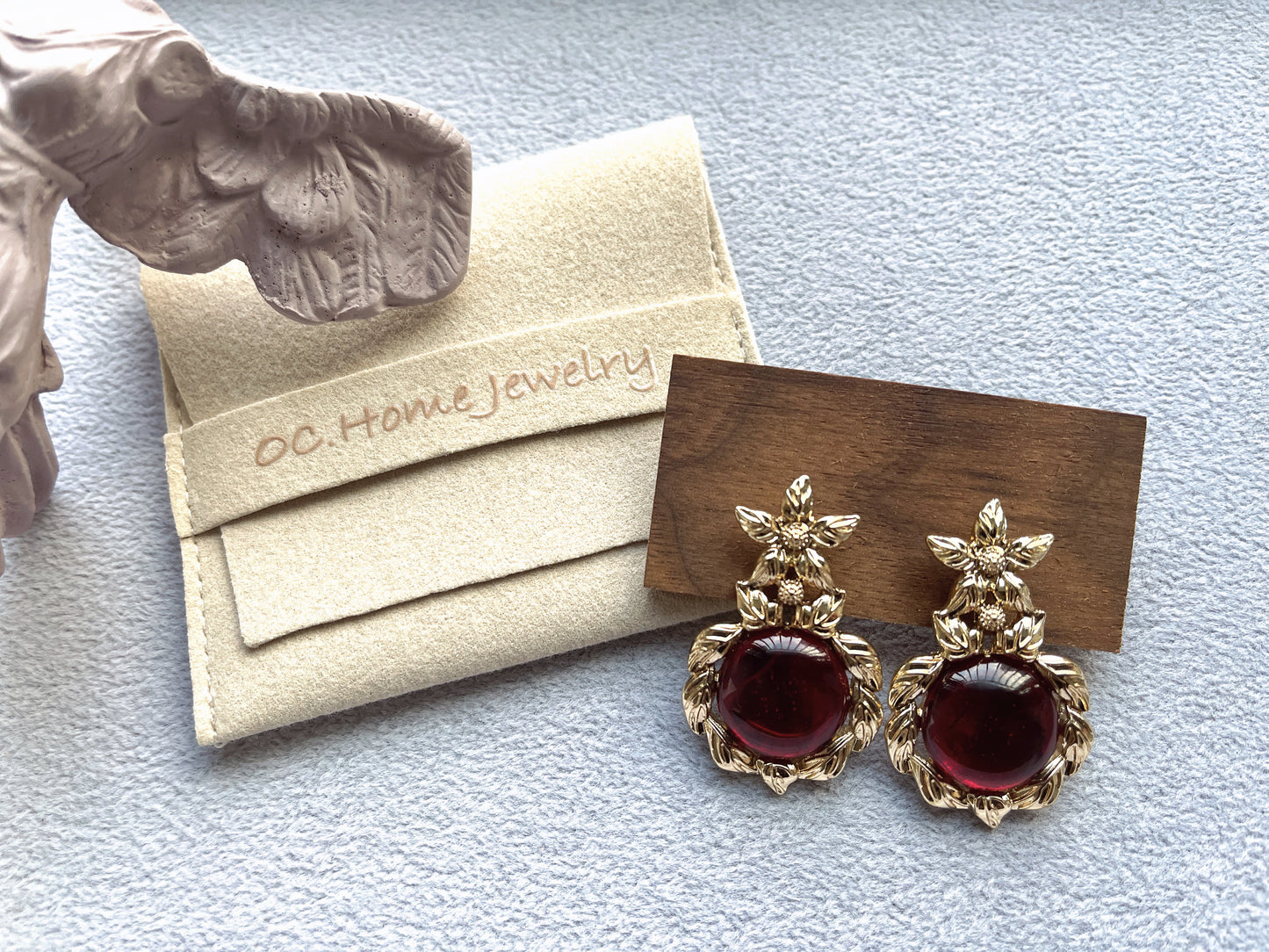 S925 Vintage Gold Red Flower Earrings