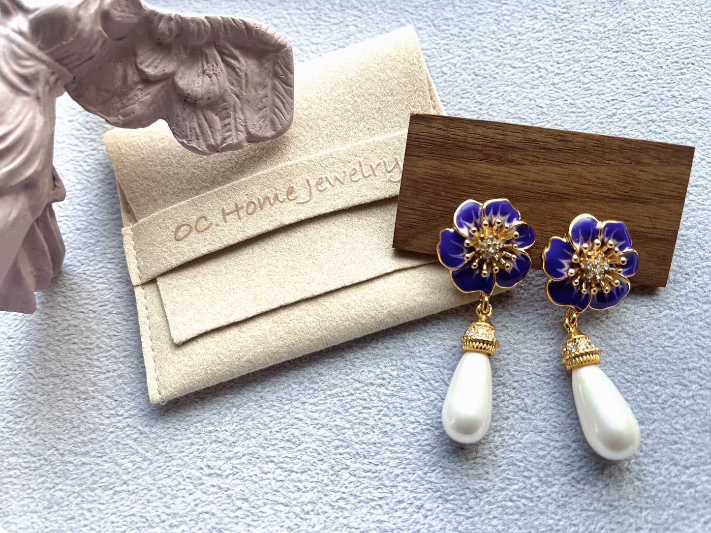 S925 Drop Glaze Vintage Flower Pearl Pendant Earrings