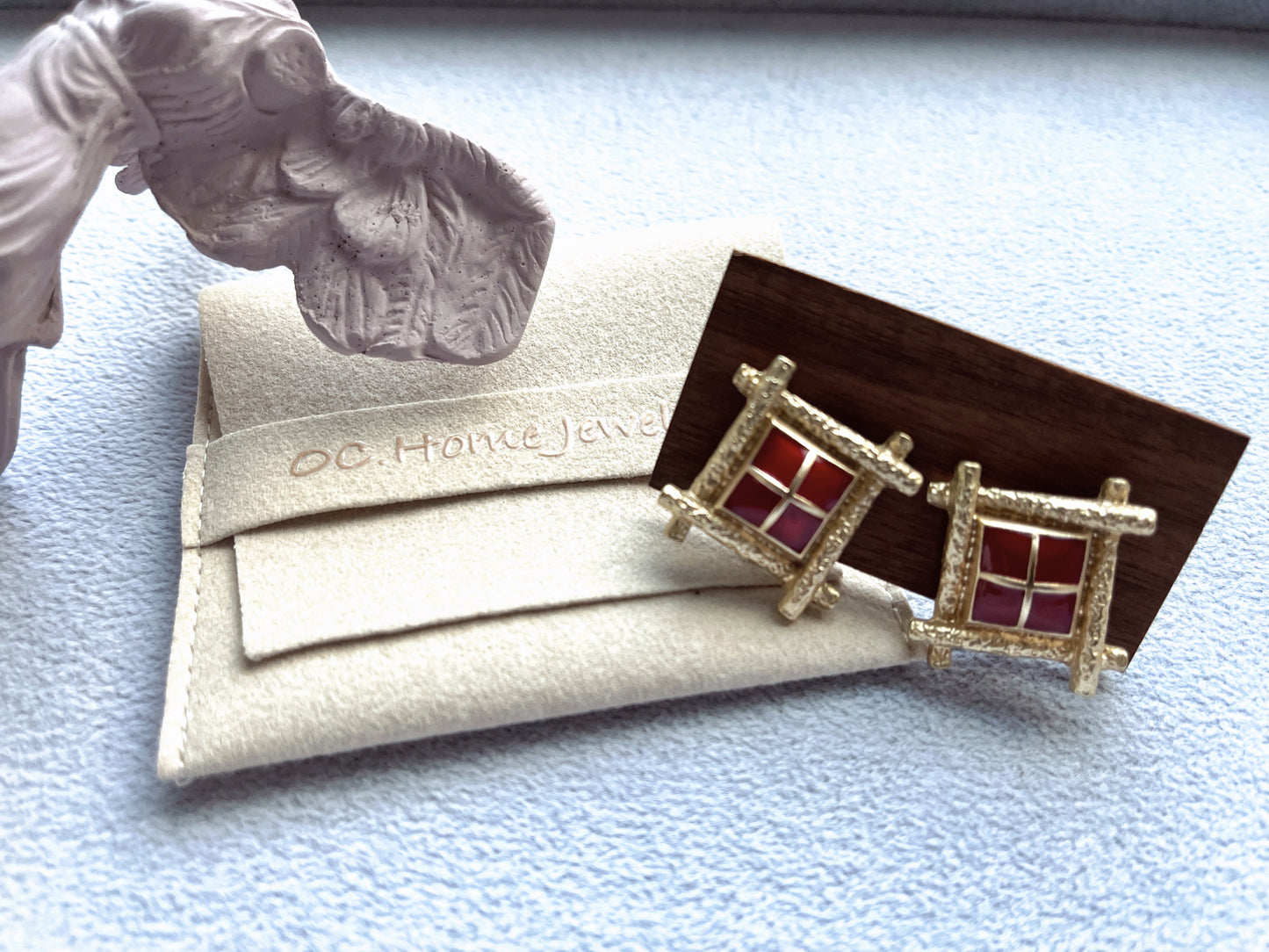 Vintage Gold Drop Glaze Square Clip Earrings