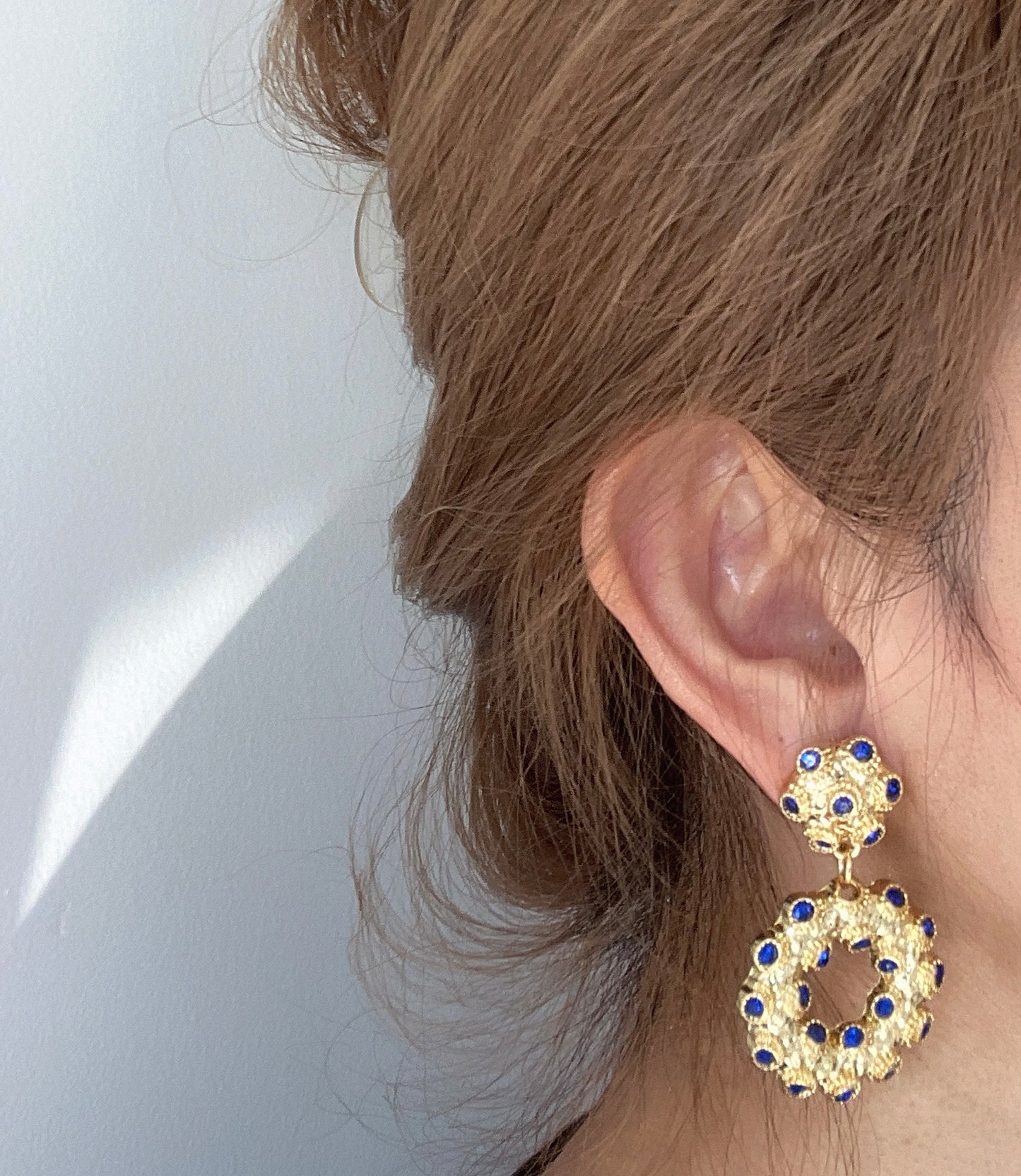 S925 Vintage Gold Rhinestone Hoop Pendant Earrings