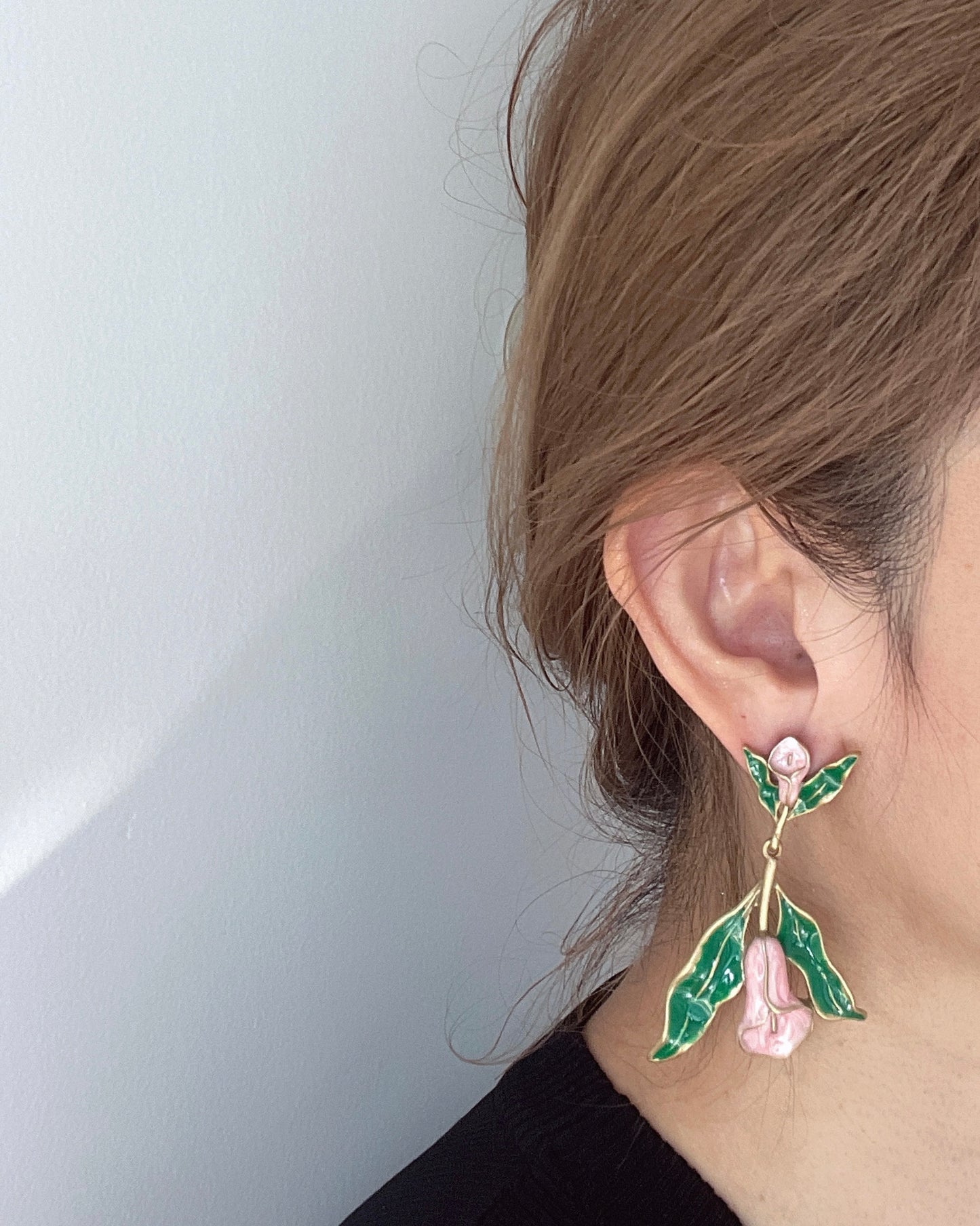 S925 Vintage Flower Drop Glaze Earrings