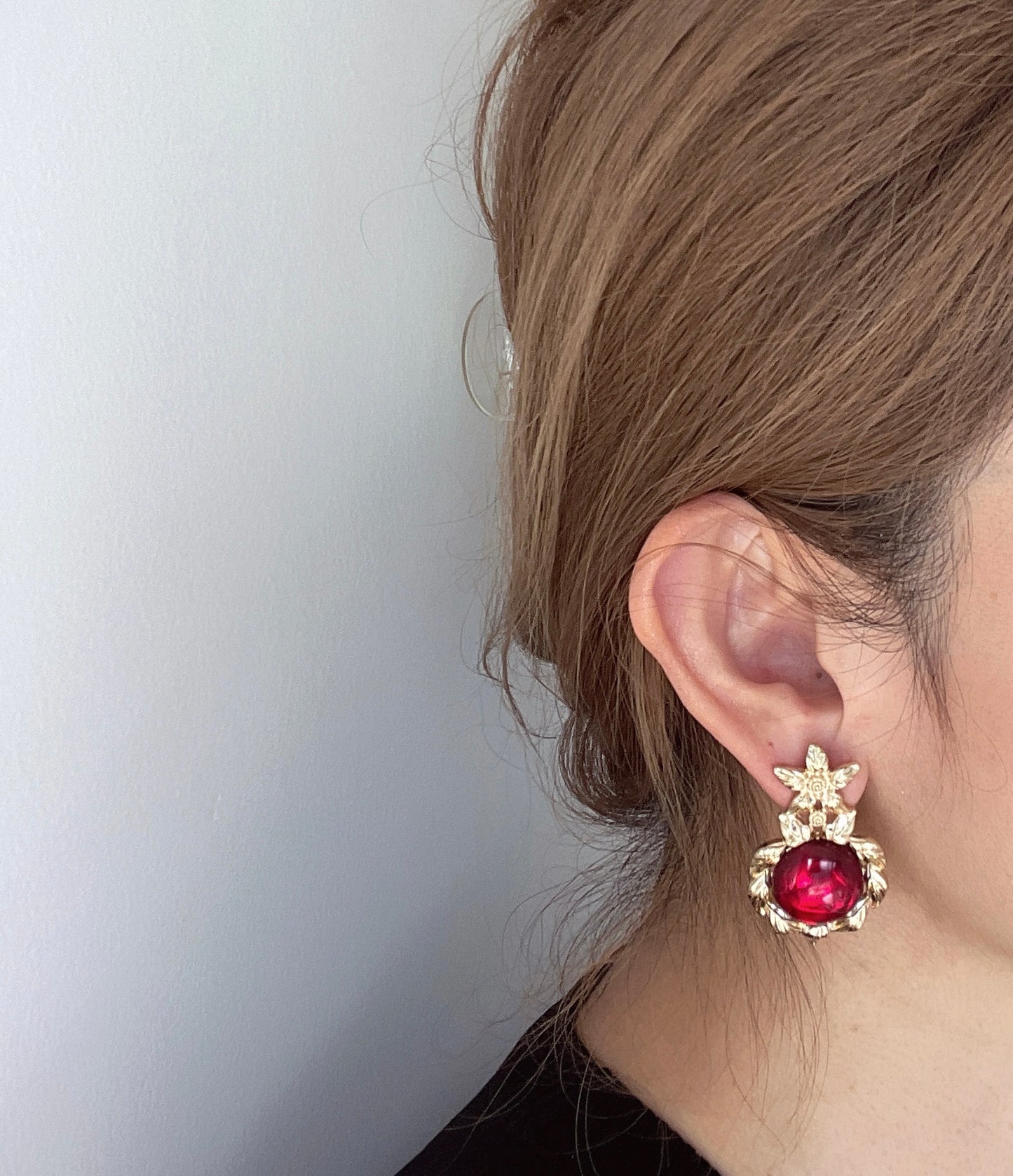 S925 Vintage Gold Red Flower Earrings