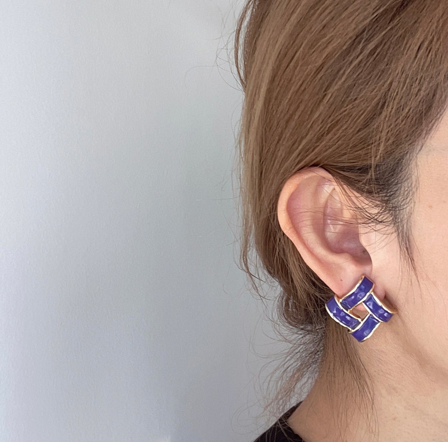 S925 Vintage Gold Drop Glaze Square Earrings