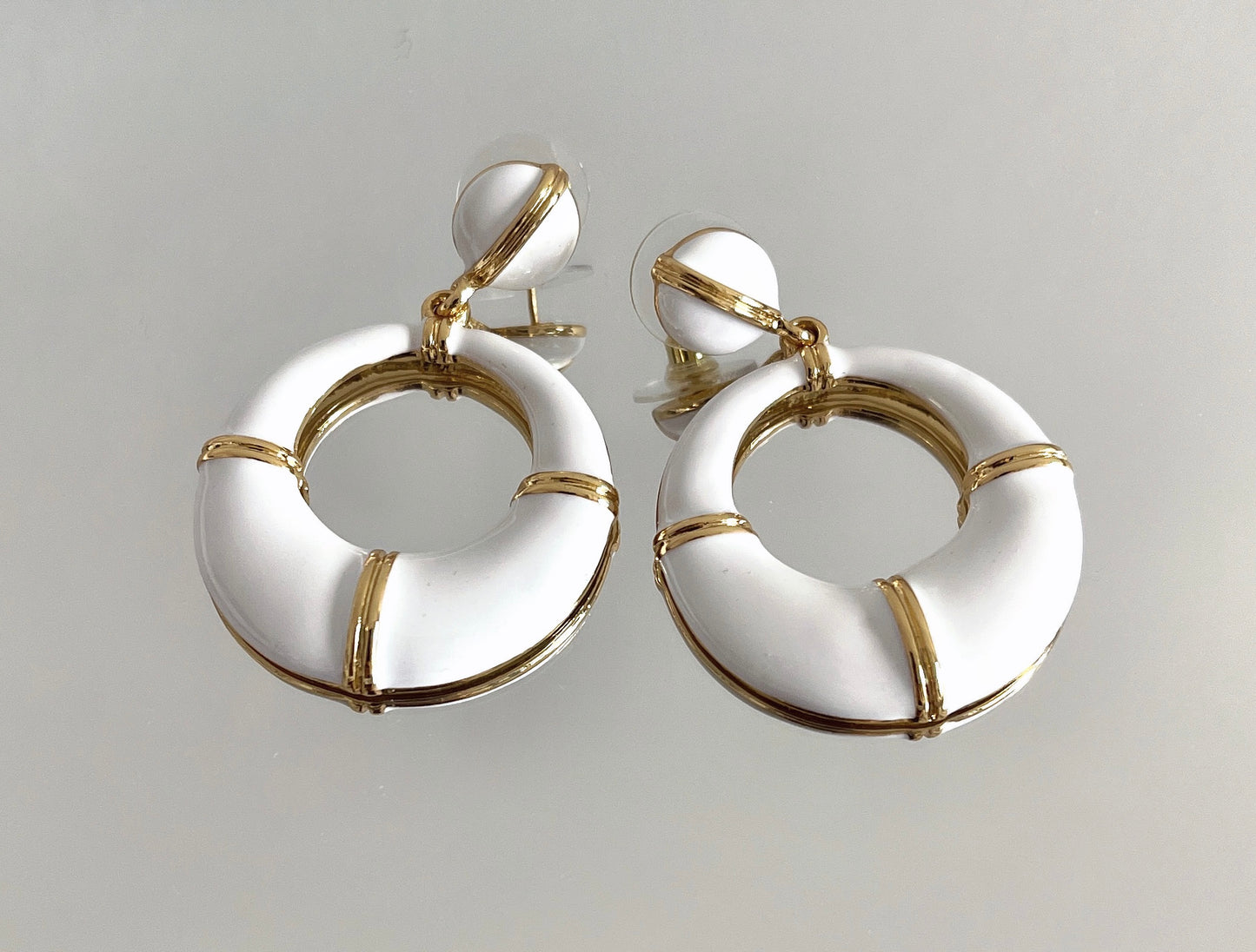 S925 Vintage White Drop Glaze Round Earrings