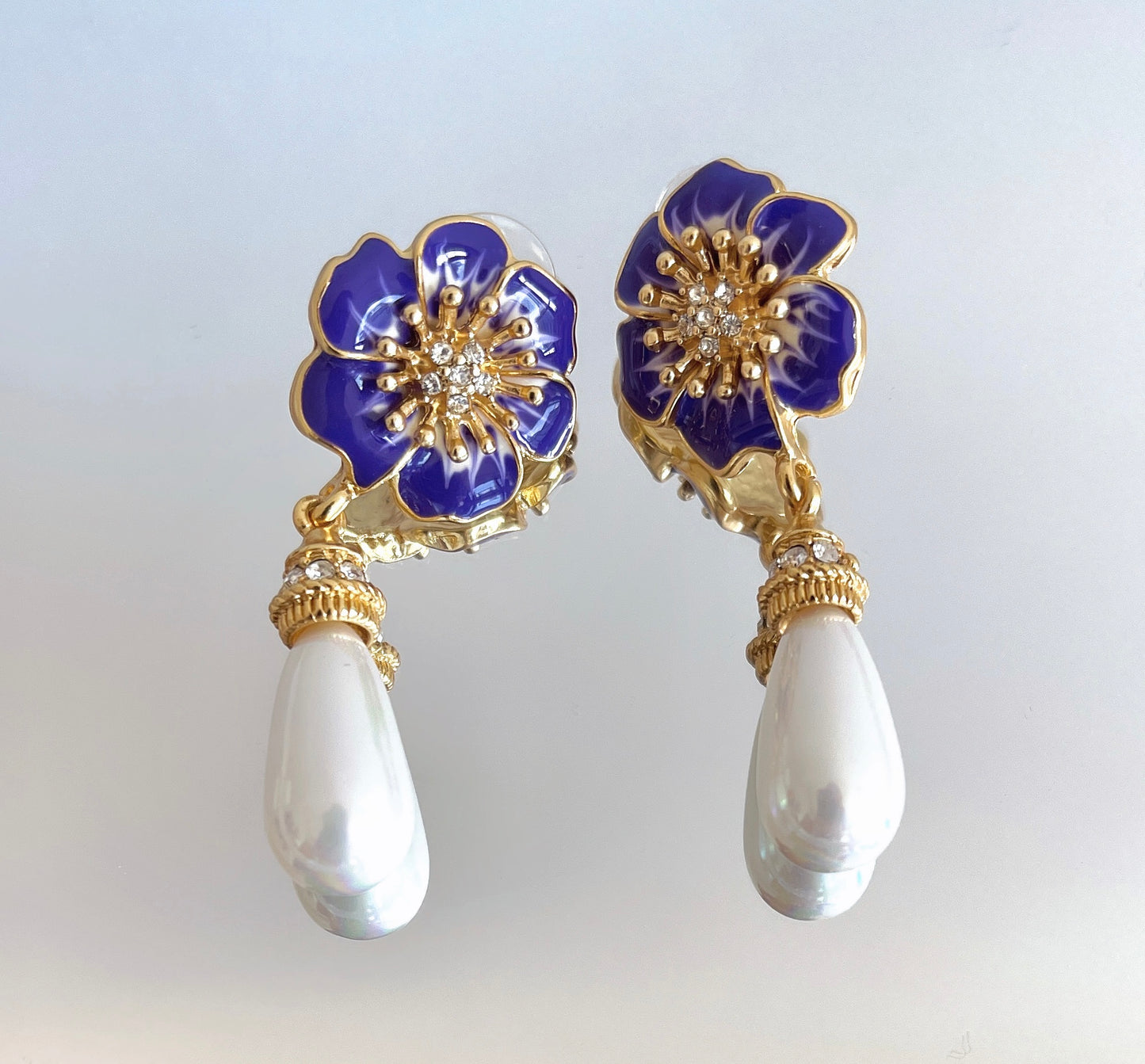 S925 Drop Glaze Vintage Flower Pearl Pendant Earrings