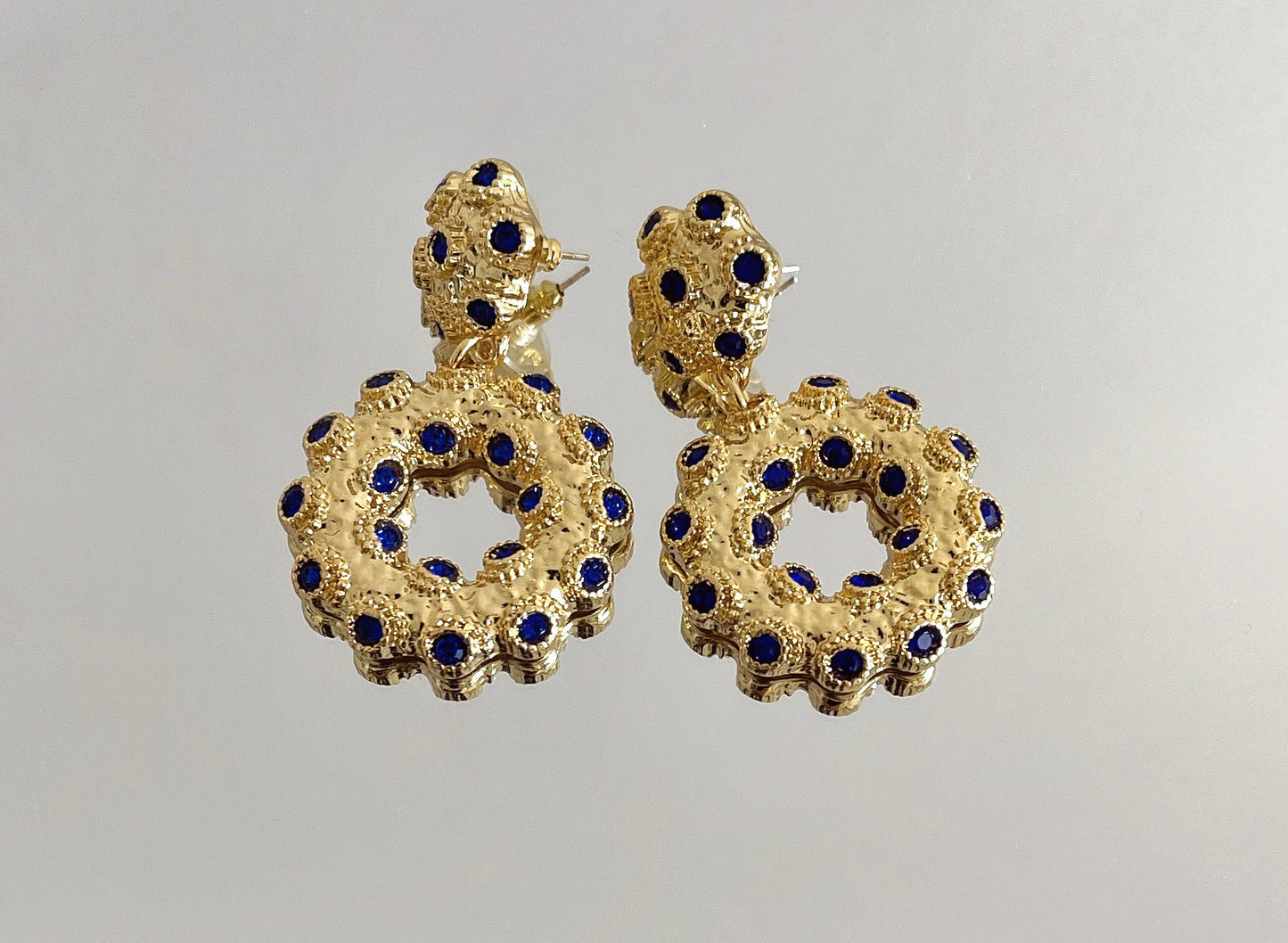 S925 Vintage Gold Rhinestone Hoop Pendant Earrings