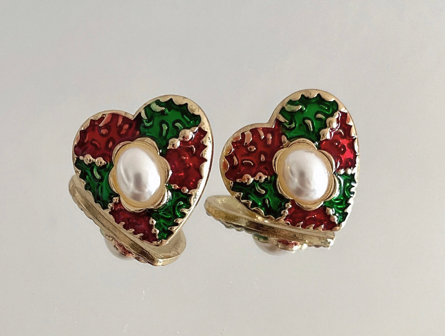 S925 Vintage Gold in Love Drop Glaze Pearl Earrings