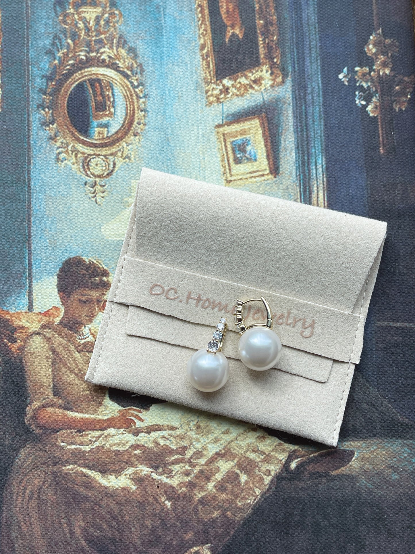 Copper-plated 14K real gold classic zircon pearl earrings