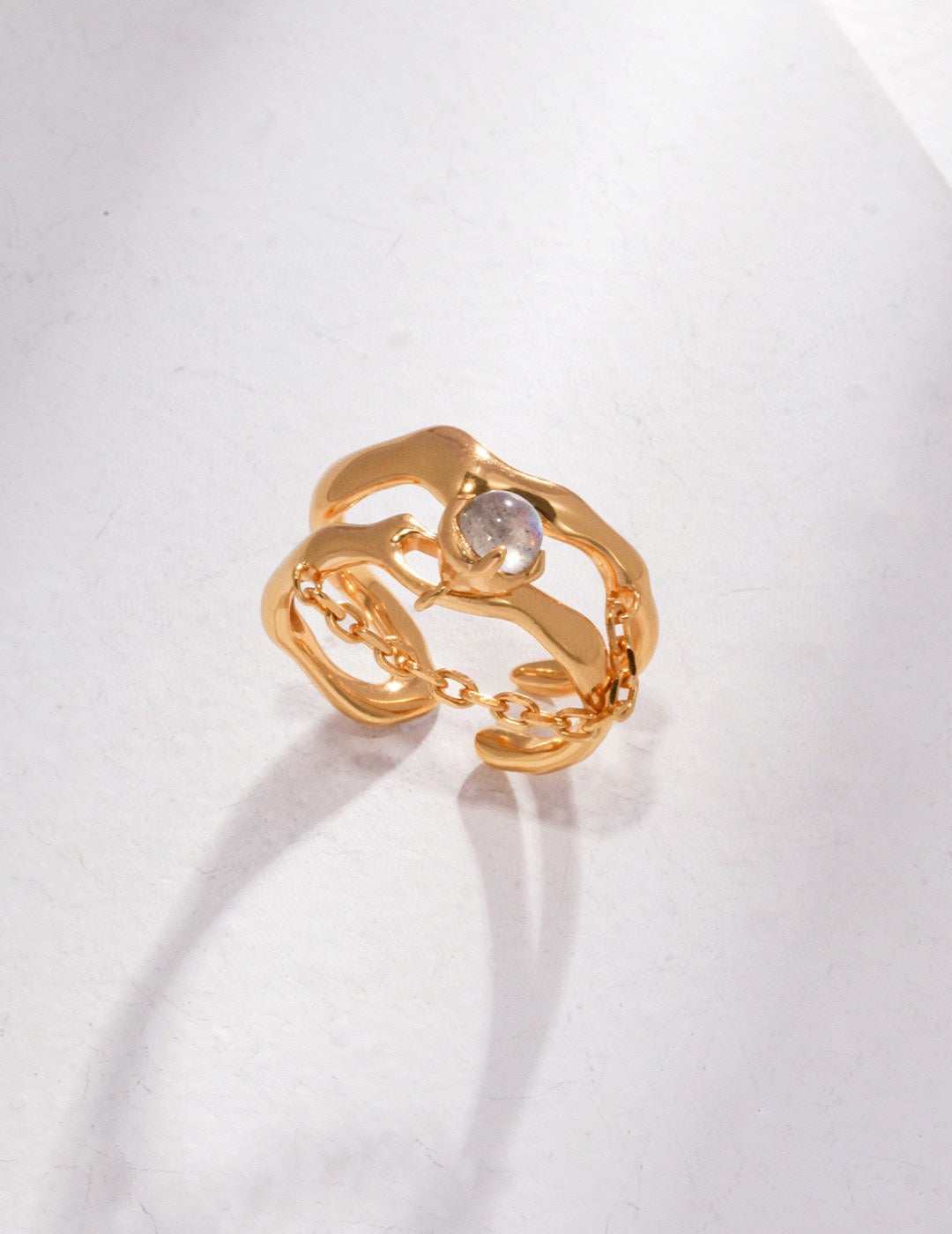 S925 Irregular Double Circle Opal Ring