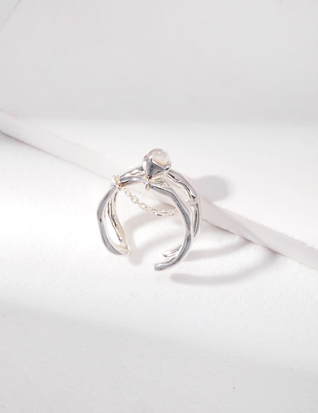 S925 Irregular Double Circle Opal Ring