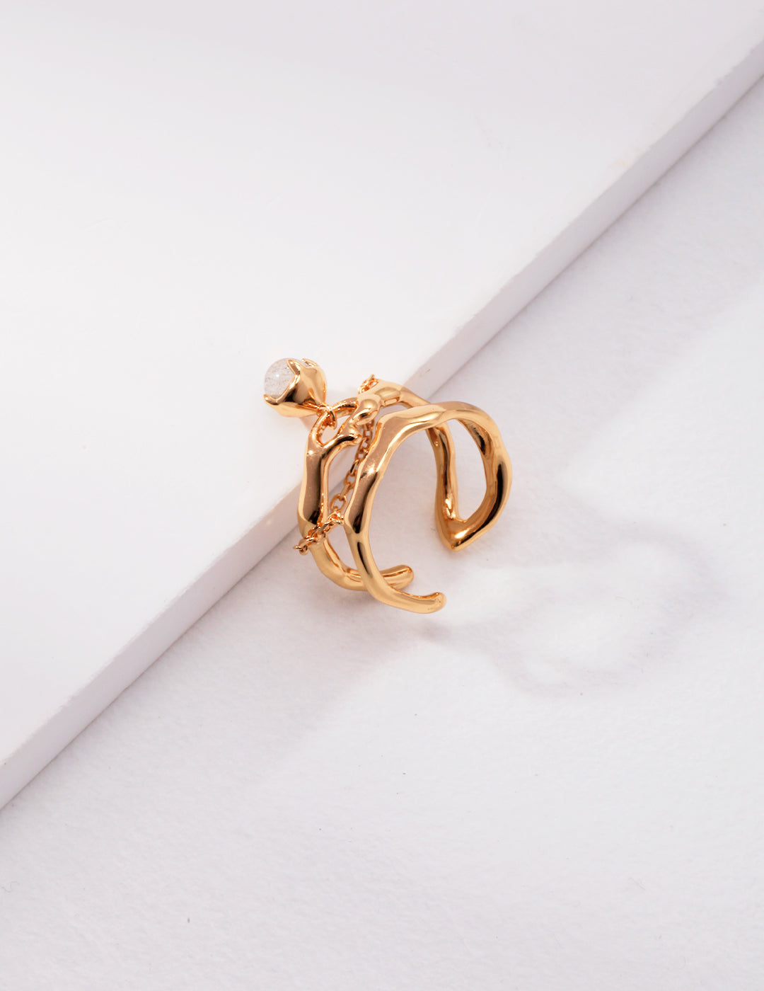 S925 Irregular Double Circle Opal Ring
