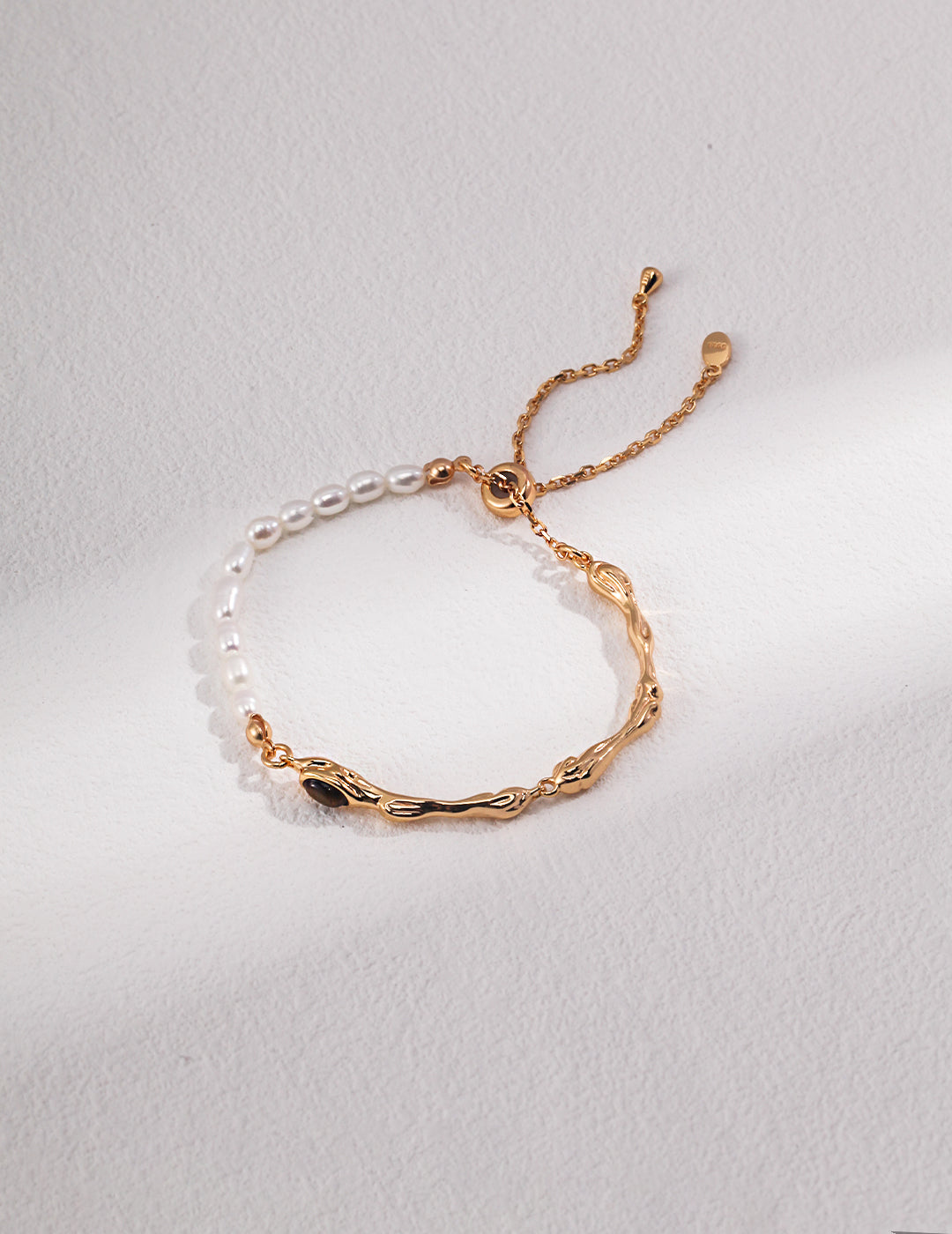 S925 Vintage gold Tiger Eye Stone Pearl Bracelet