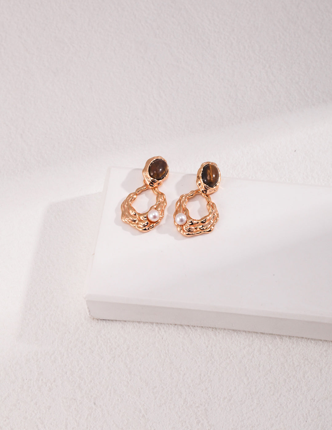 S925 Vintage gold Tiger Eye Stone Pearl Earrings