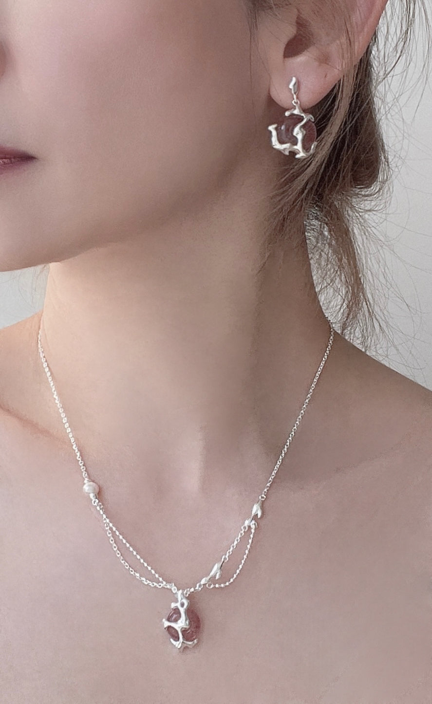S925 Strawberry Crystal Pearl Necklace
