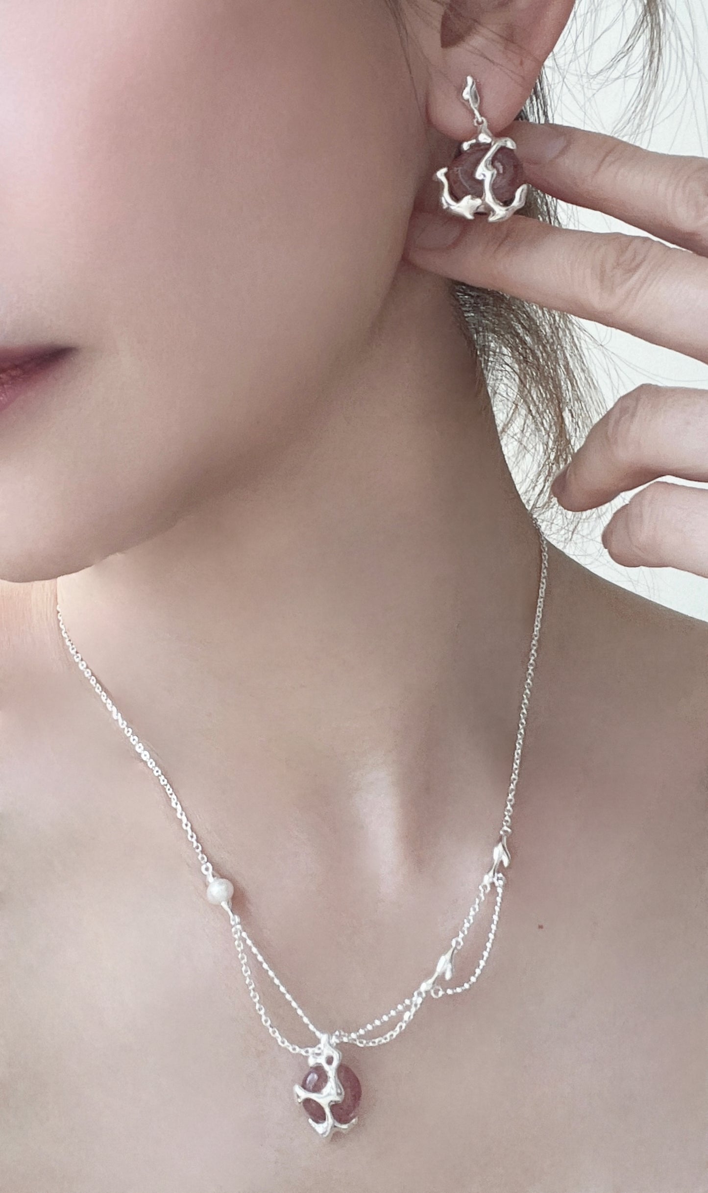 S925 Strawberry Crystal Pearl Necklace