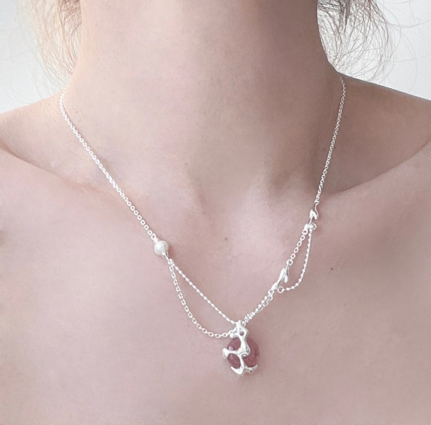 S925 Strawberry Crystal Pearl Necklace