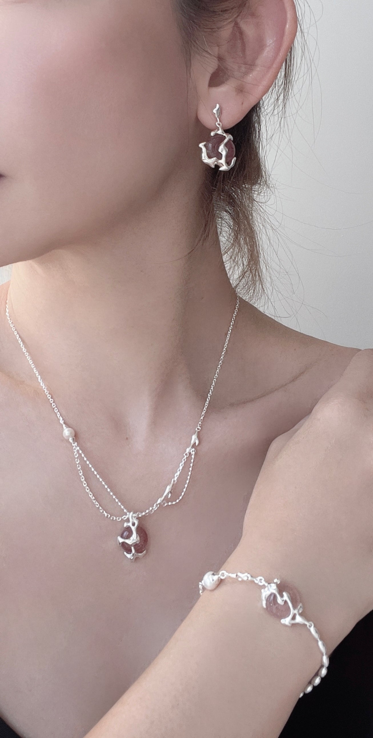 S925 Strawberry Crystal Pearl Necklace