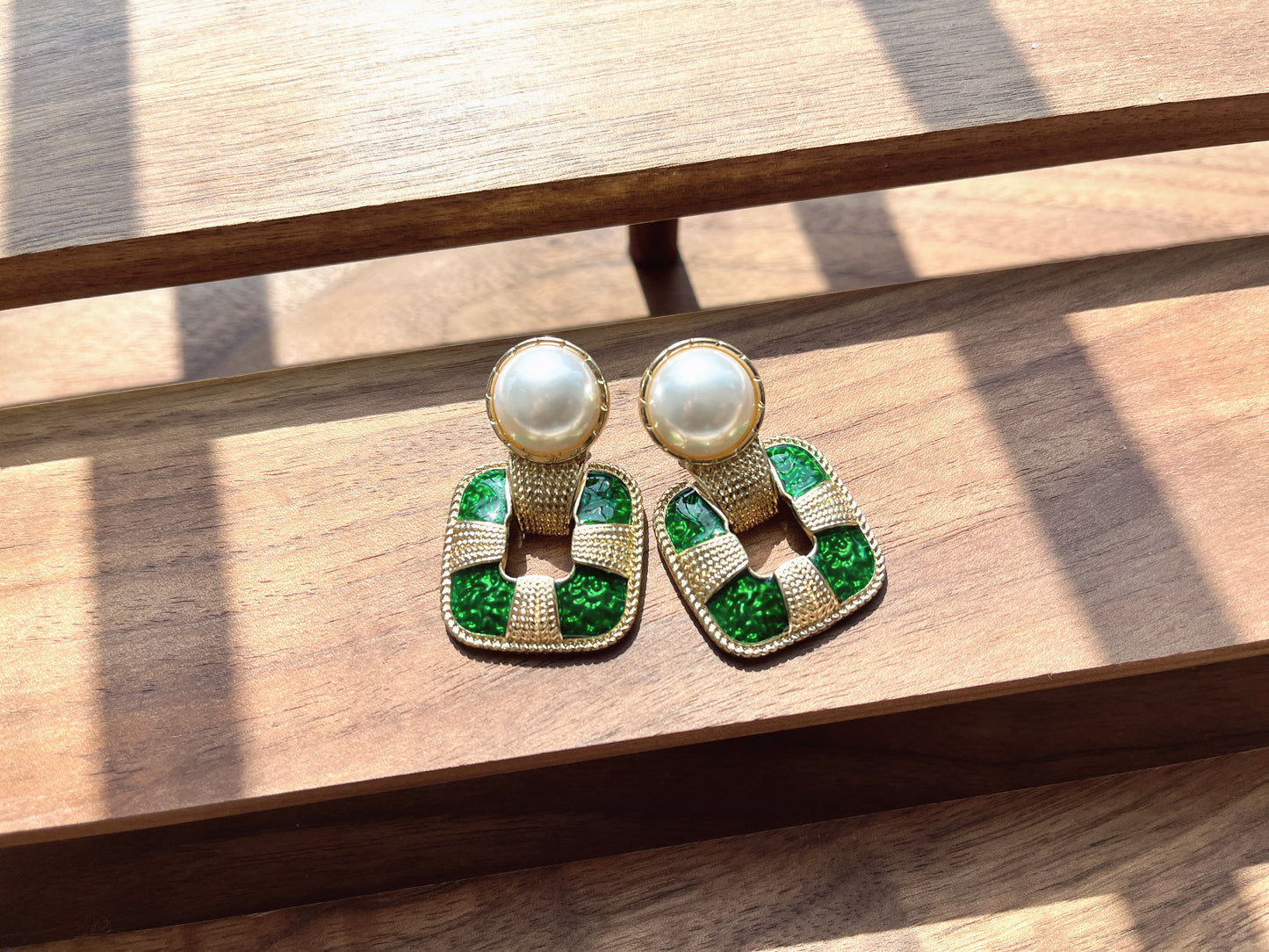 S925 Vintage Green Drop Glaze with Studs Earrings