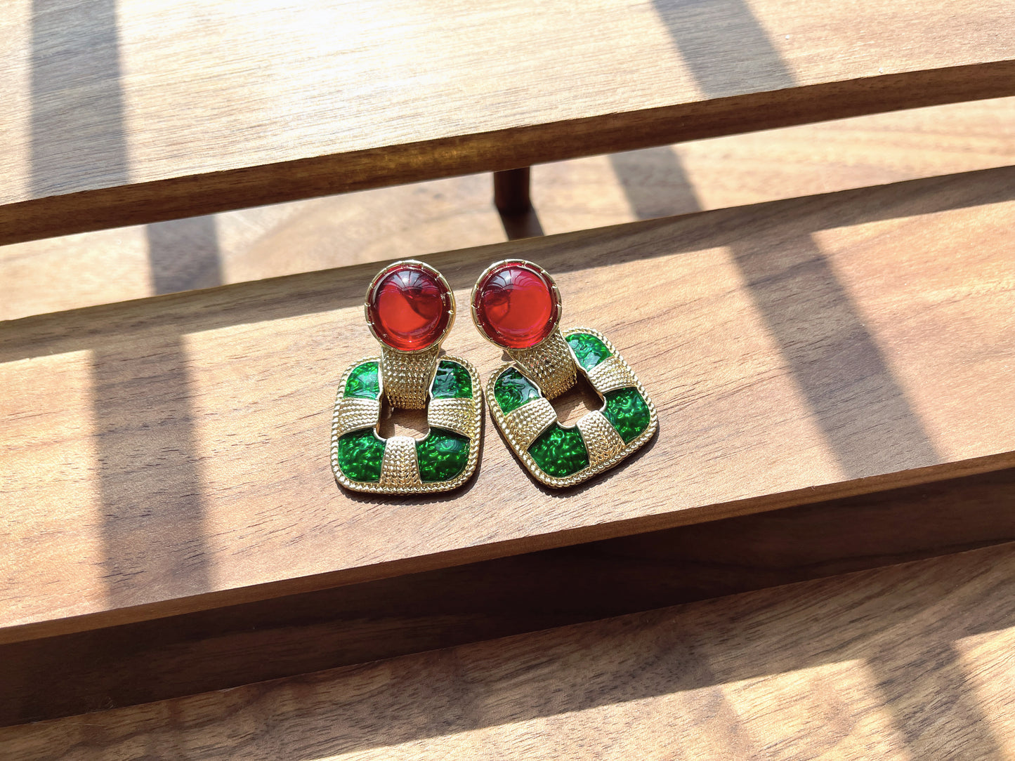 S925 Vintage Green Drop Glaze with Studs Earrings