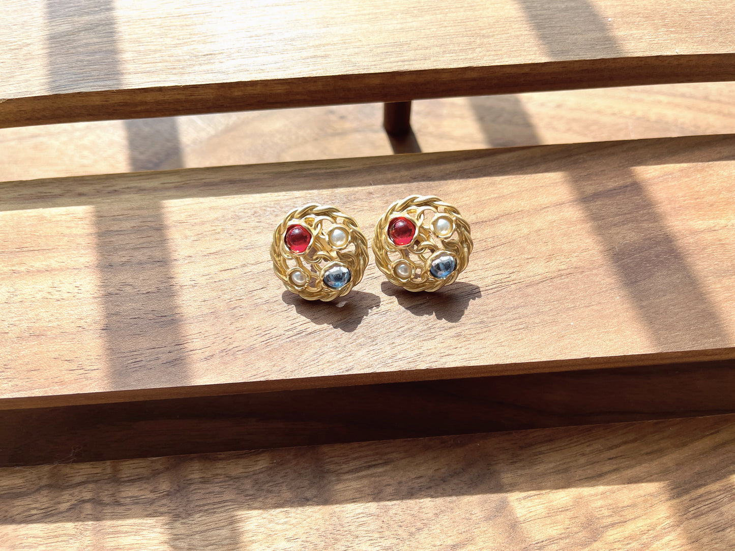 Vintage Gold Rhinestone Pearl Clip Earrings