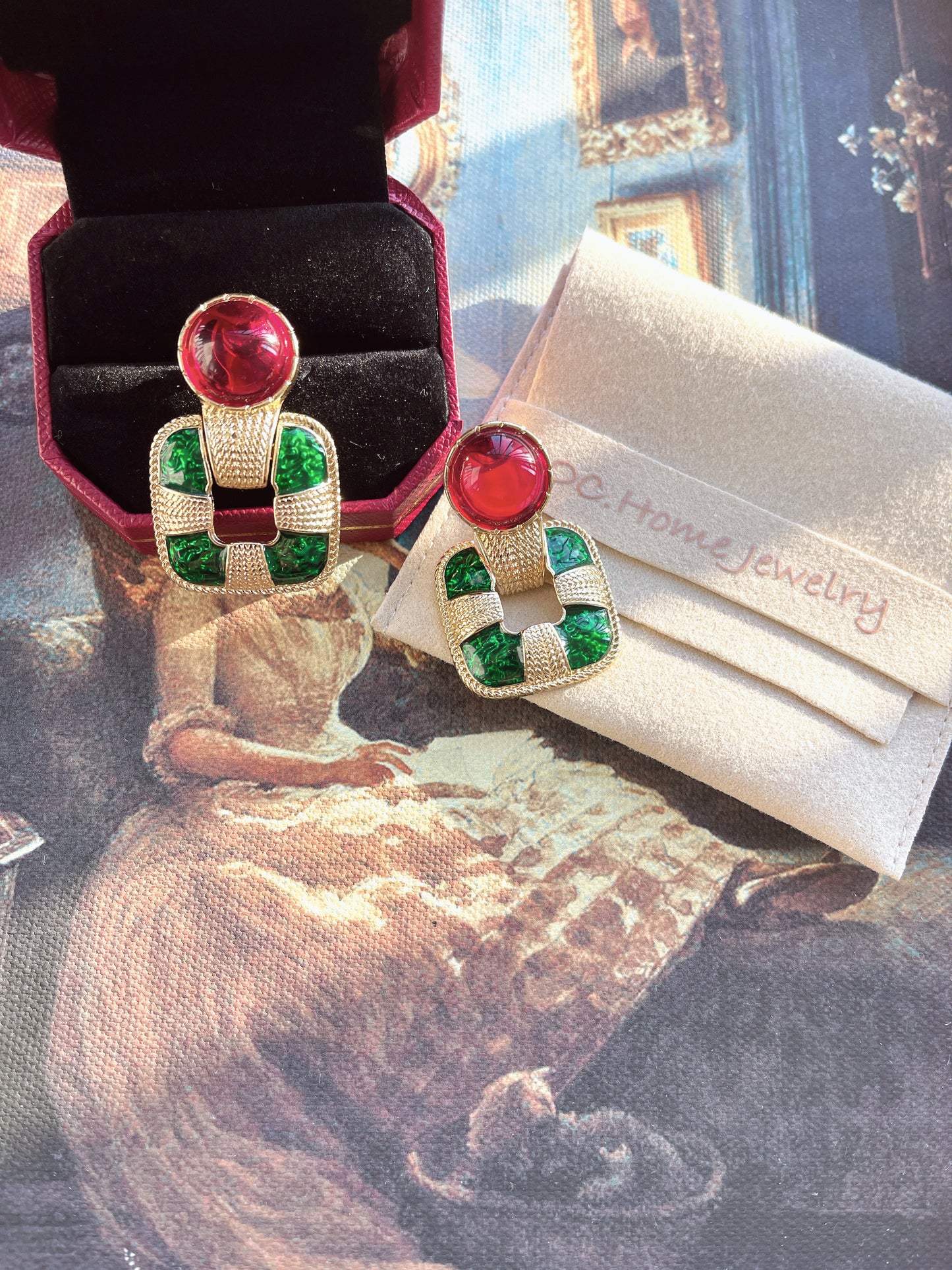 S925 Vintage Green Drop Glaze with Studs Earrings