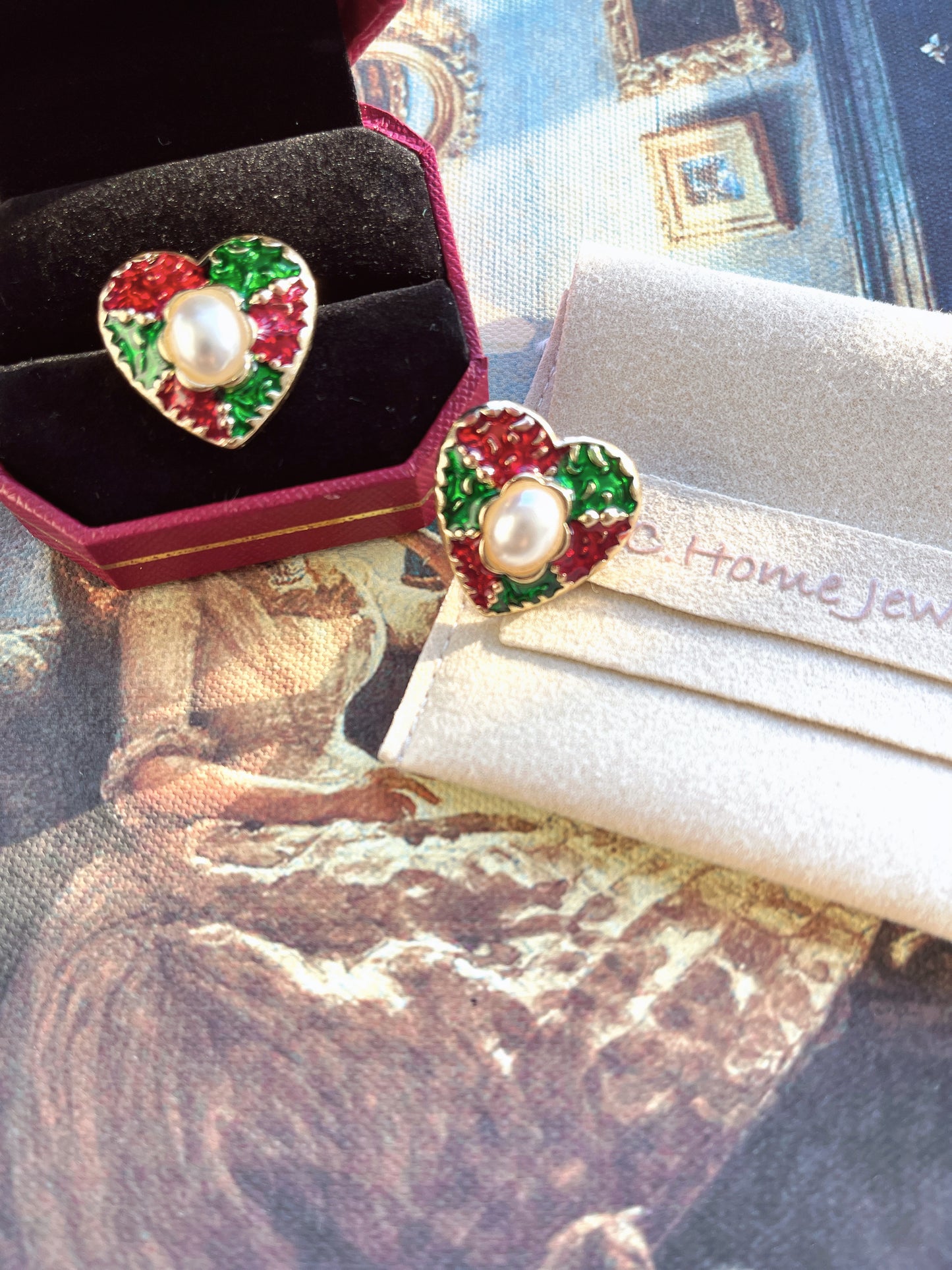 S925 Vintage Gold in Love Drop Glaze Pearl Earrings