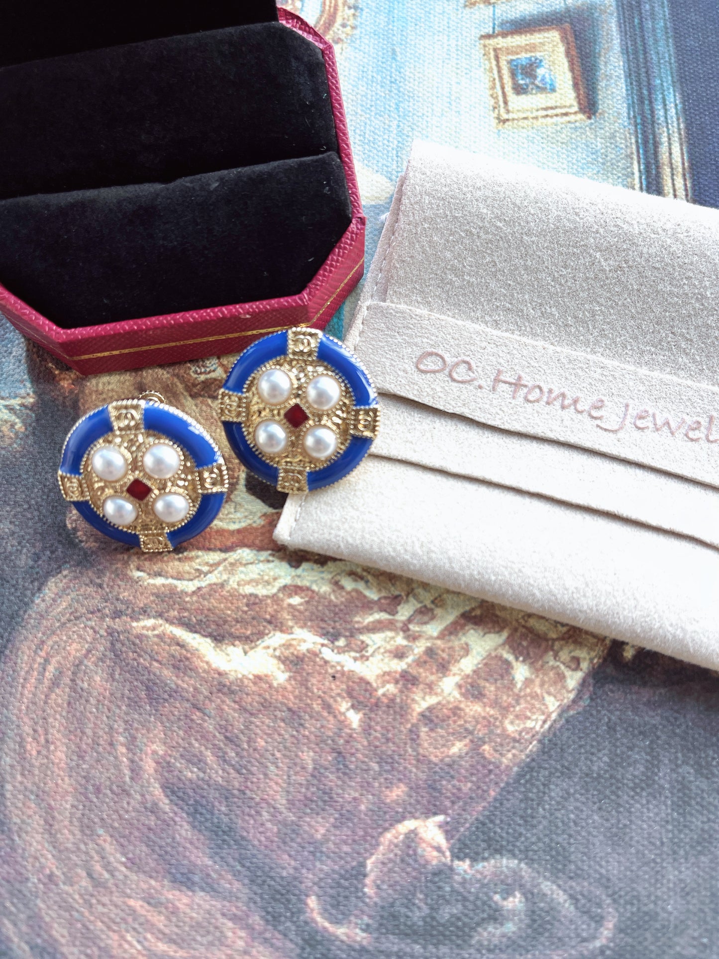 Vintage Gold Drop Glaze Pearl in Clip Earrings